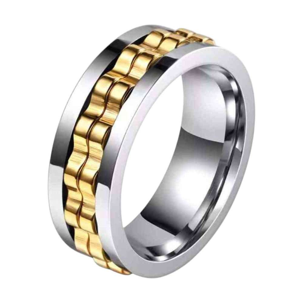Taffstyle Fingerring Herrenring Edelstahl drehbar Spinning Ring Ketten Fidget Fingerring (Moderner Edelstahl Herrenring mit beweglichem Kettenelement im markanten Design – stilvoller Schmuck mit besonderer Drehfunktion)