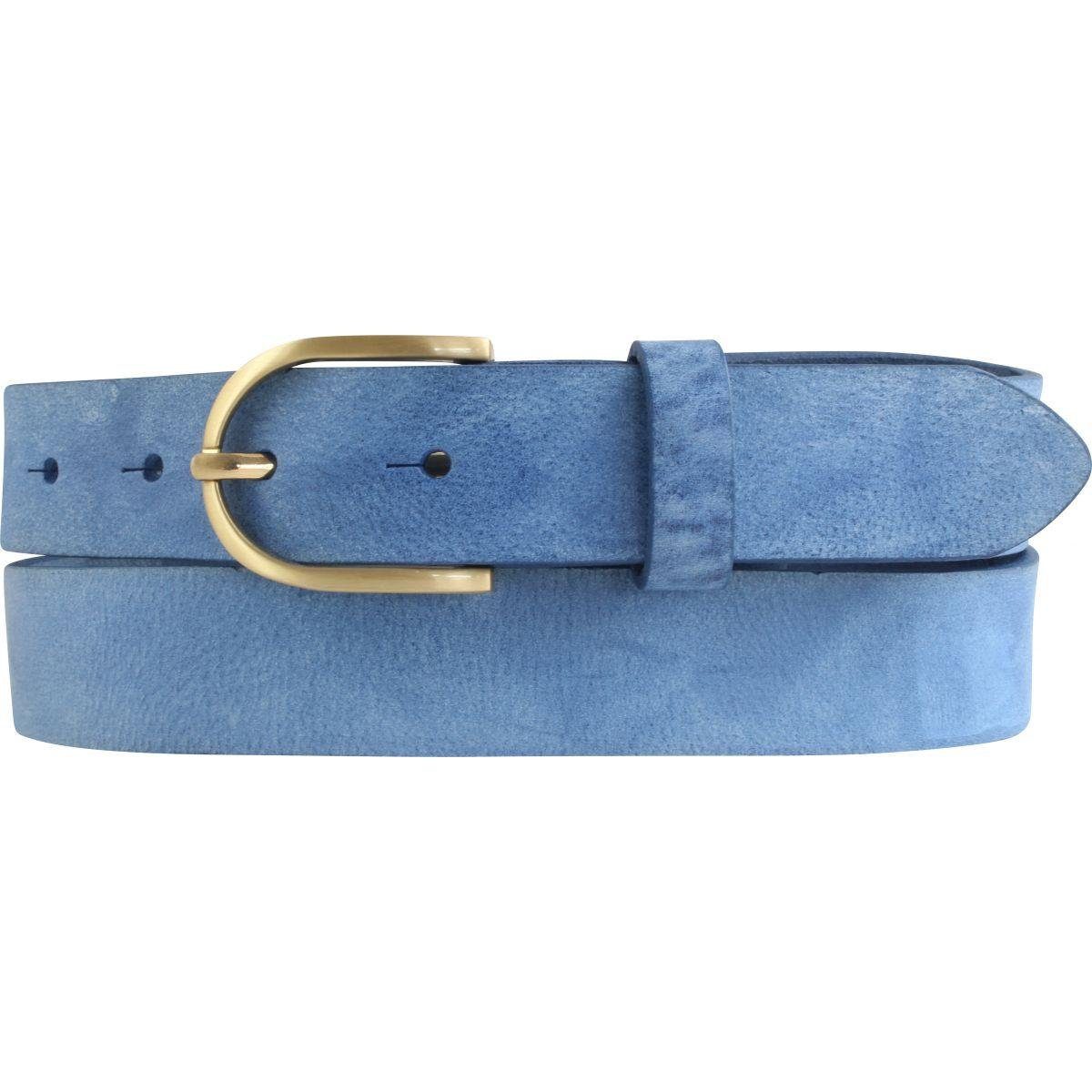 BELTINGER Ledergürtel Damen-Gürtel aus weichem Vollrindleder Vintage-Look 3 cm - Leder-Gürte weiches Leder, Gürtelschnalle in Gold Vintage Blau, Gold