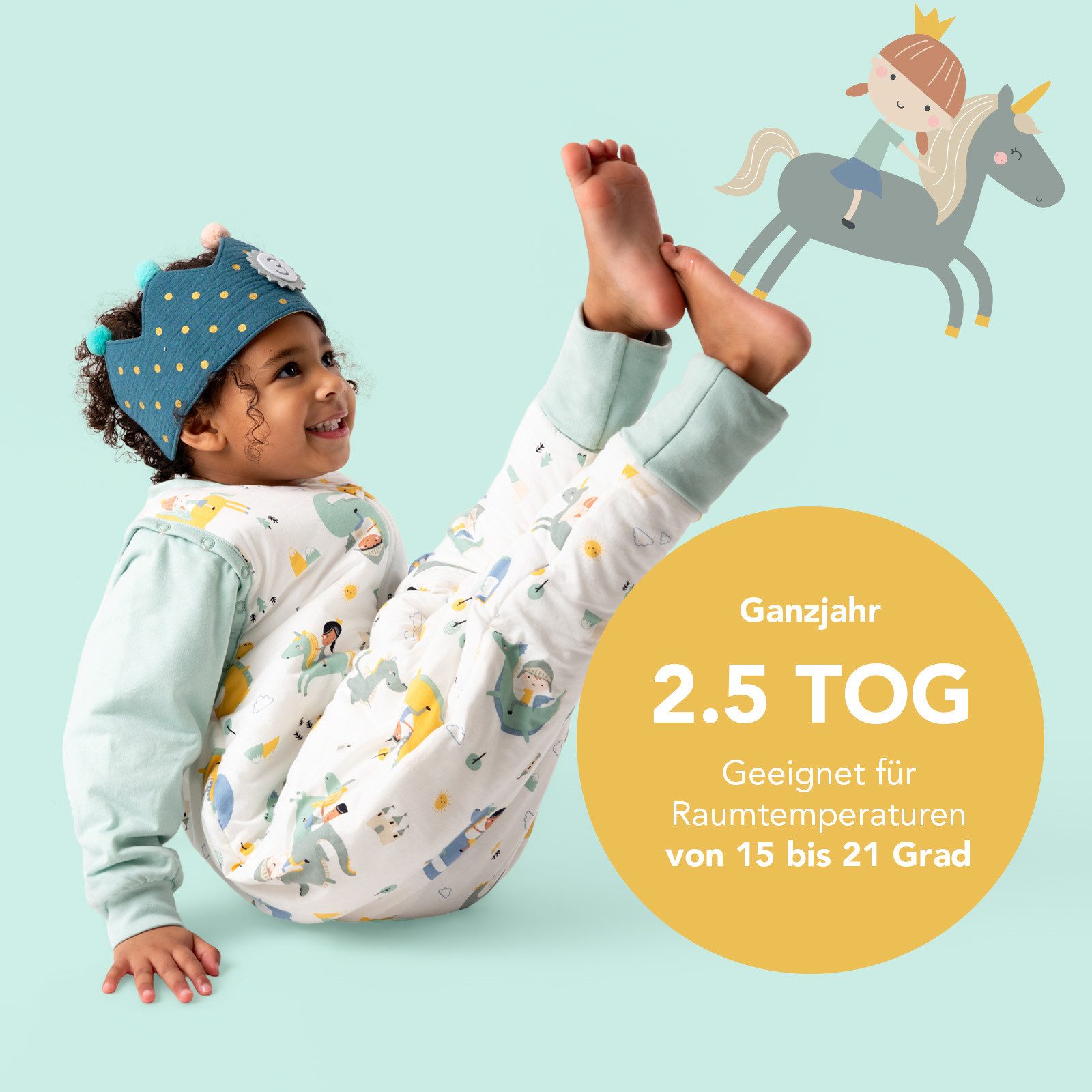 Schlummersack Kinderschlafsack Schlafsack mit Füßen und umklappbaren Bündchen, 2.5 Tog – Bild 5 von 5