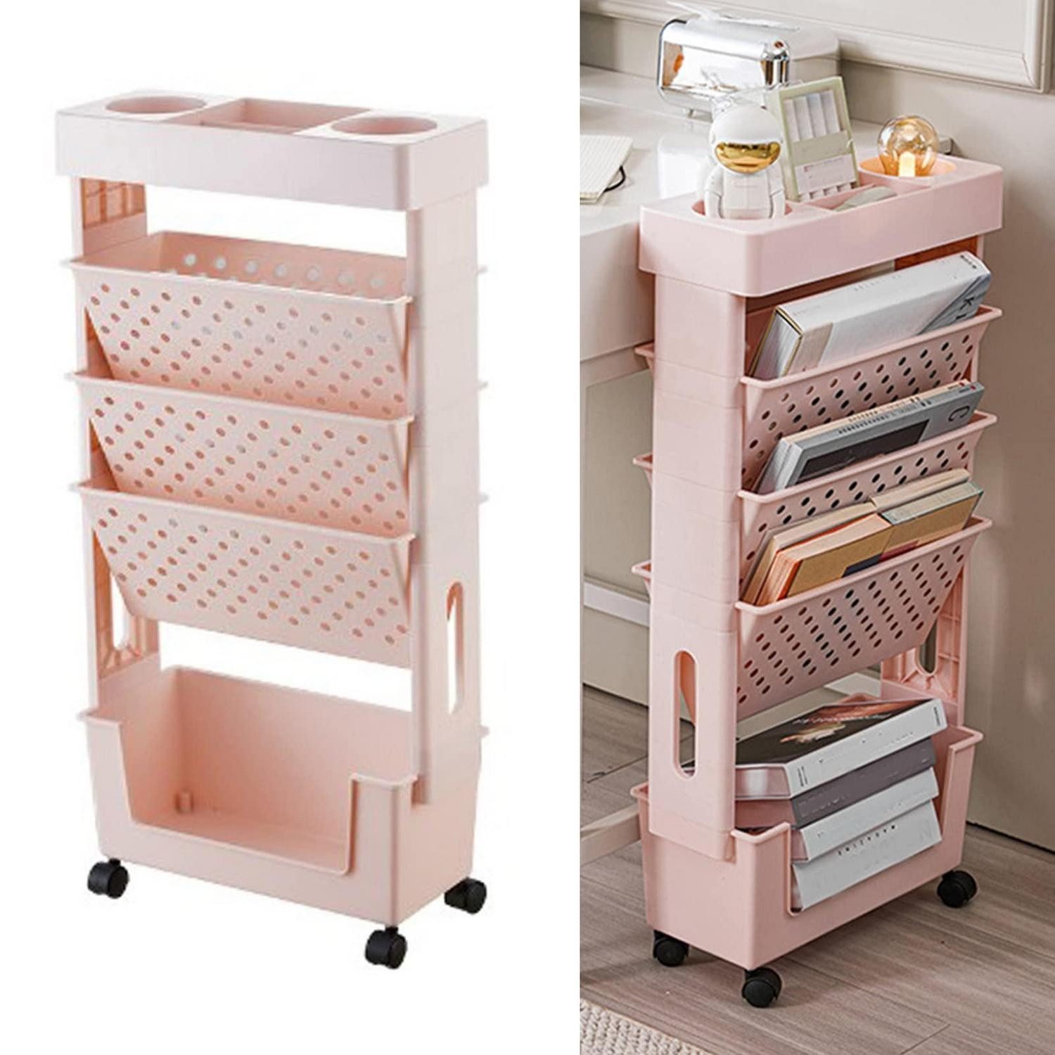 LuxusKollektion Bücherregal Bücherregal mobil 5 Etagen Rosa, 1-tlg.