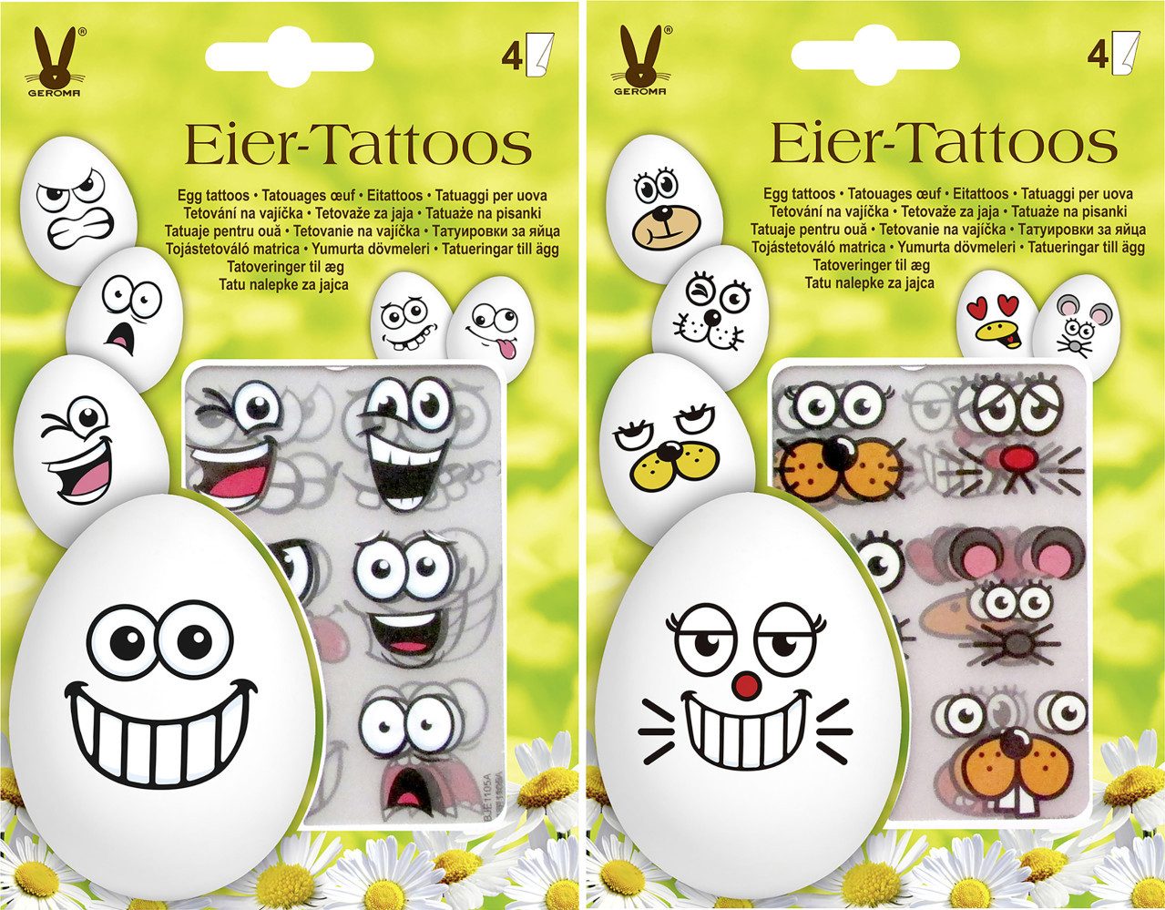 Rodermund Eierfarbe Osterei-Deko Tattoos Gesichter 3 x 3 cm bunt 24