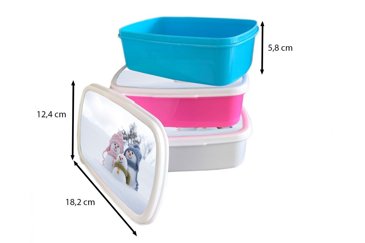 MuchoWow Lunchbox für (2-tlg), in verschneiten Brotdose Mädchen, von Familie Eine Erwachsene, einer Kunststoff Kunststoff, Brotbox rosa Landschaft, Snackbox, Weihnachtspuppen Kinder