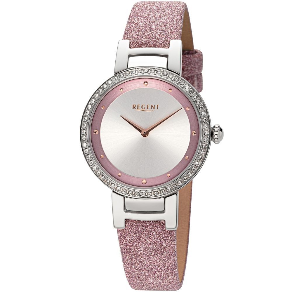 Quarzuhr REGENT Damen Armbanduhr BA-799 bicolor D. 33 mm Glitzer-Lederband
