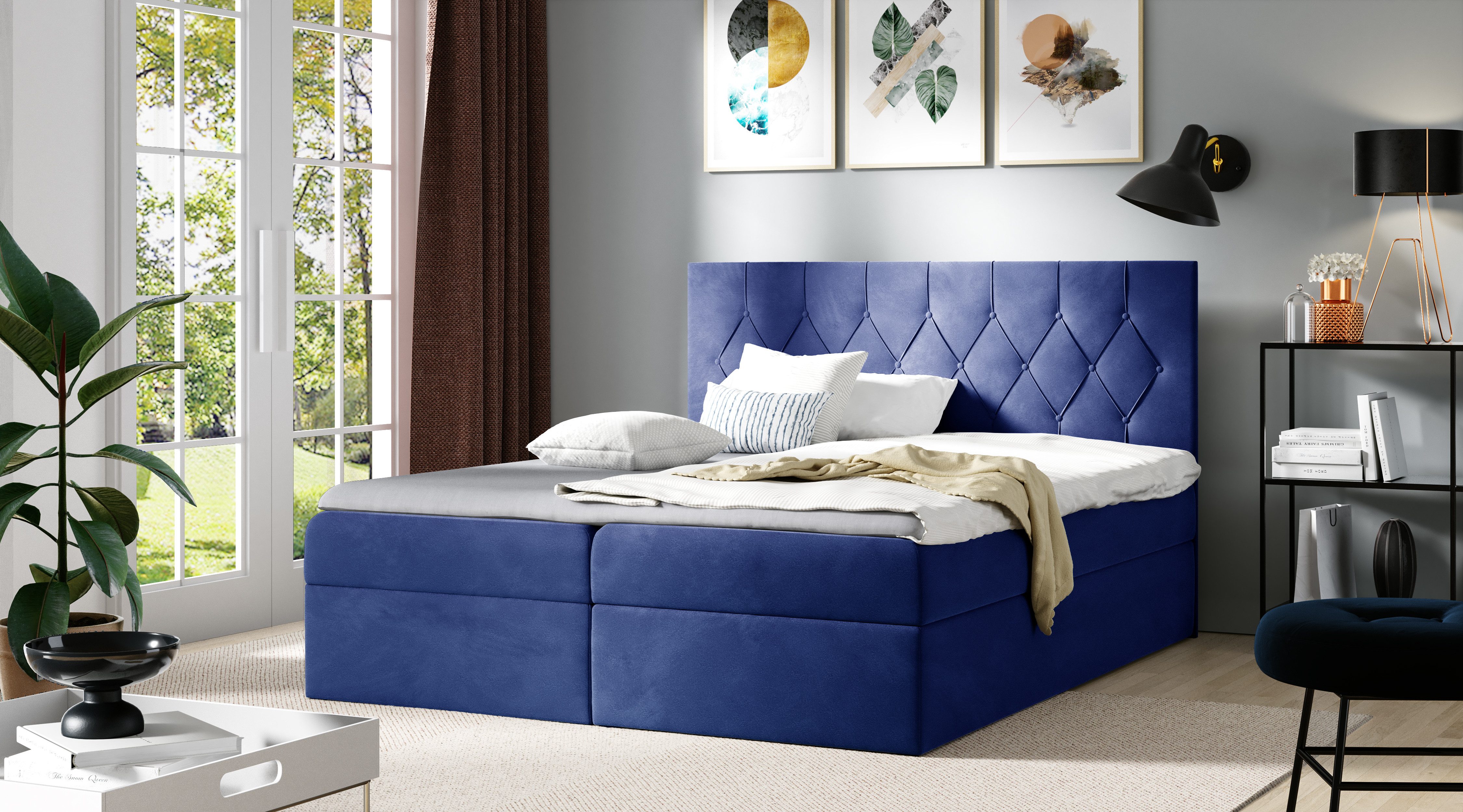 Schlaffabrik Boxspringbett SKY (Alove 12), inkl. Matratze, Topper, LED, Stauraum