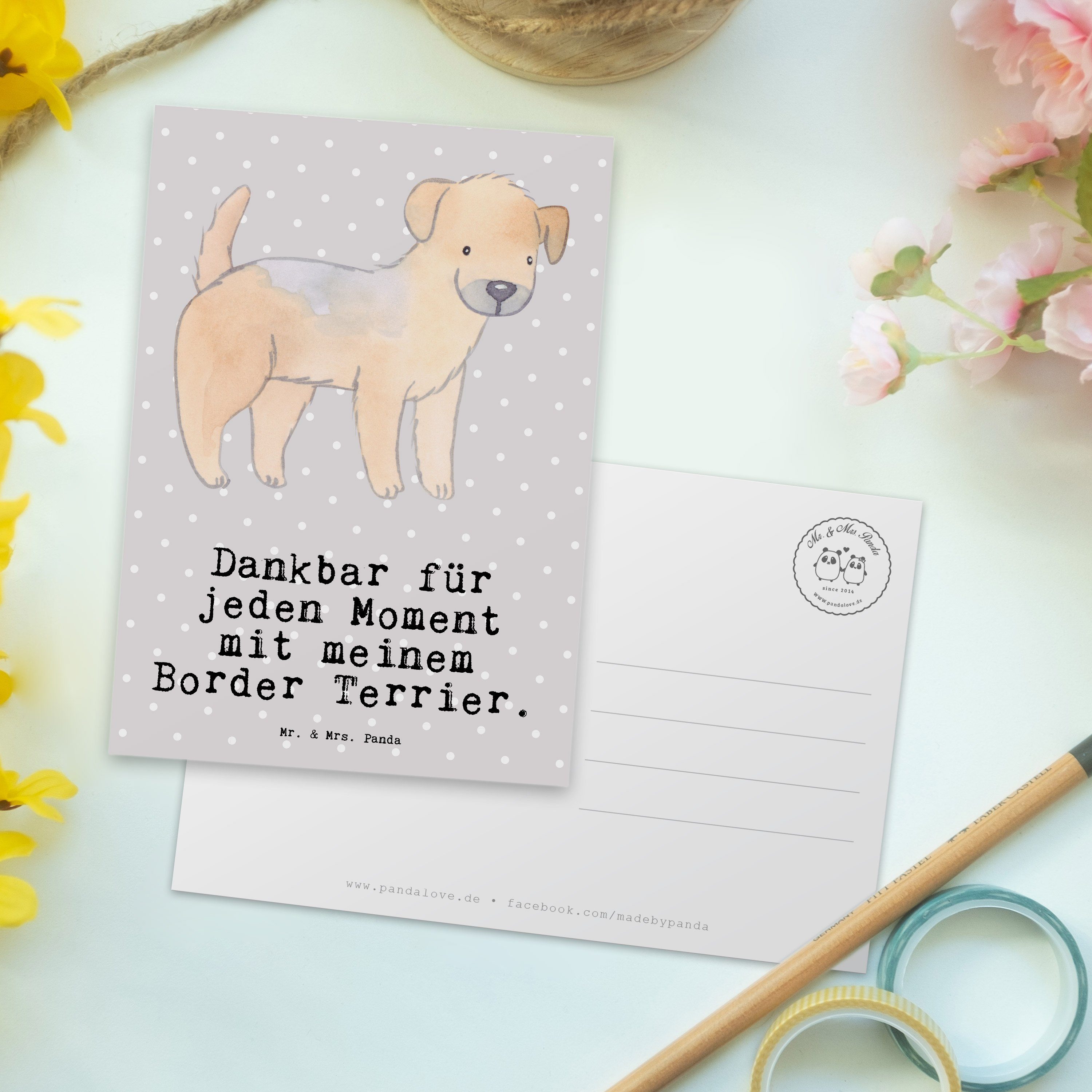 Grau Panda Geburtstagskarte, Moment Mrs. Border Mr. Terrier Postkarte Pastell - Geschenk, & We -