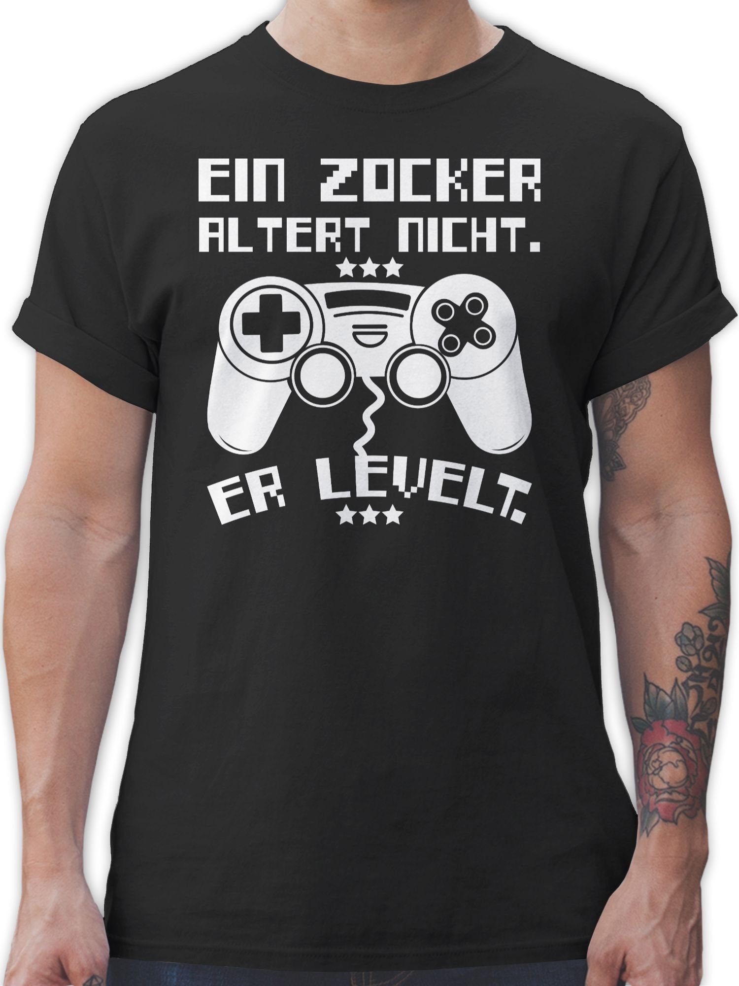 T-Shirt Ein Zocker altert nicht - er levelt weiß