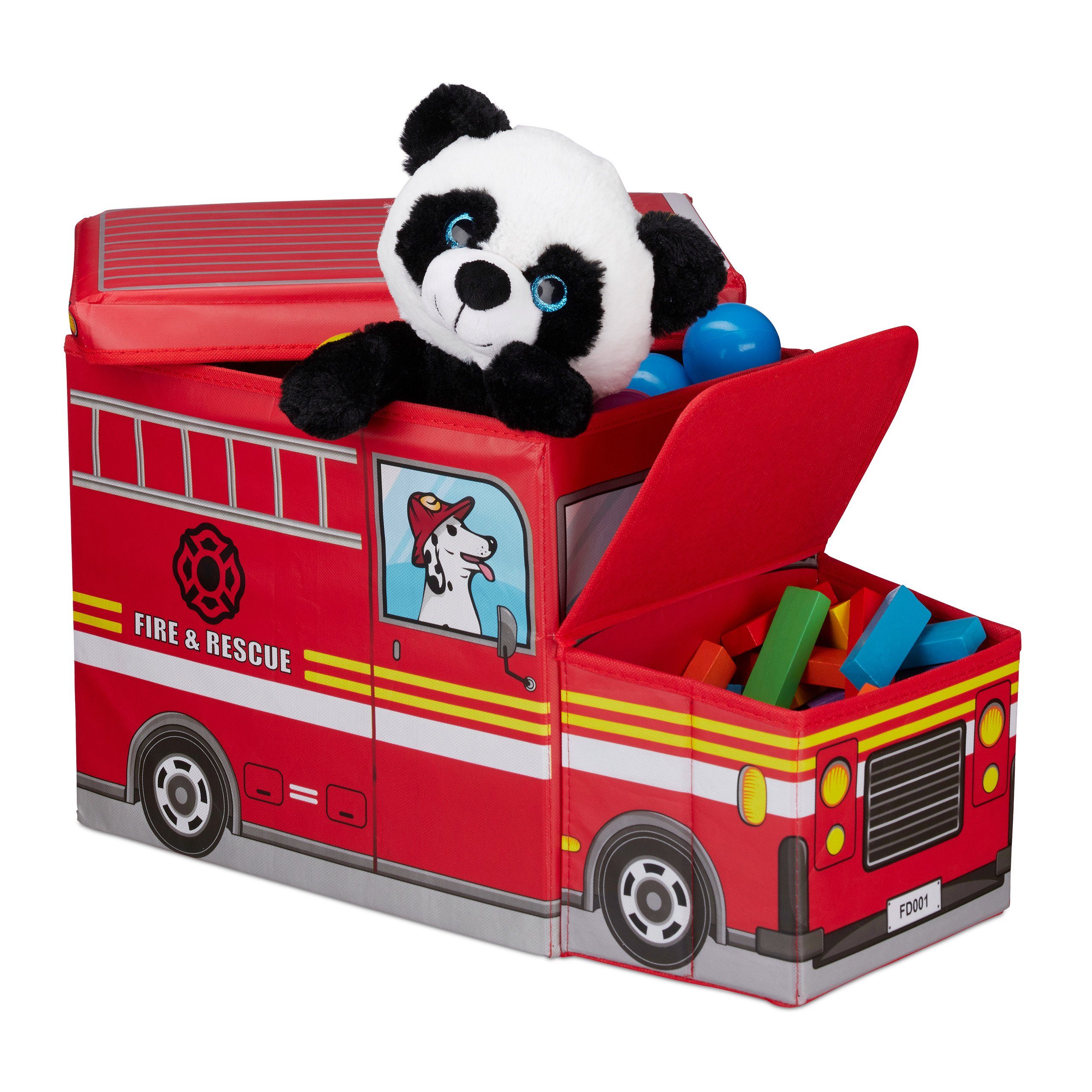 relaxdays Sitzkiepe Sitzbox für Kinder (4 St), Fire Truck
