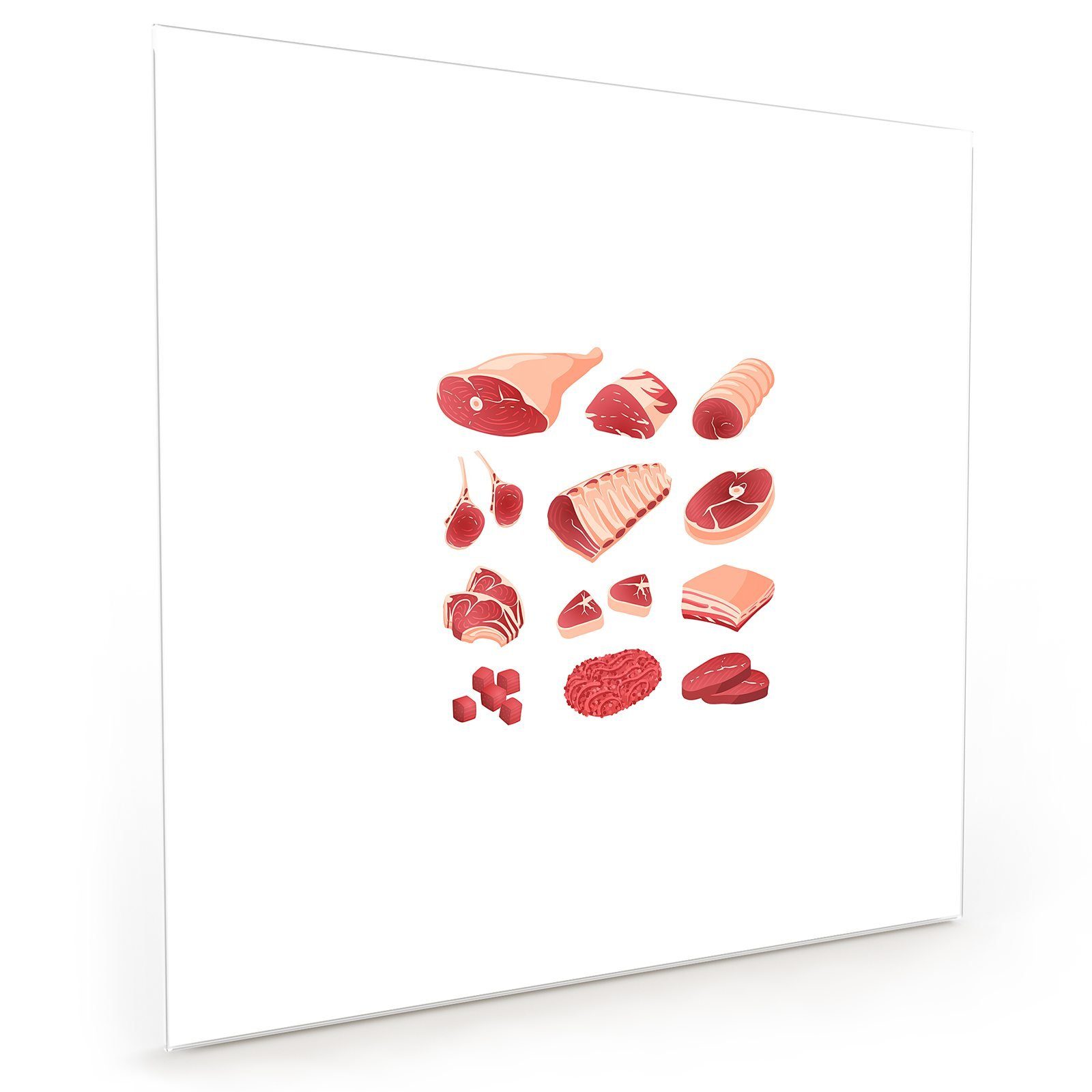 Glas Küchenrückwand Motiv mit Fleischstücke Spritzschutz Küchenrückwand Primedeco Verschiedene