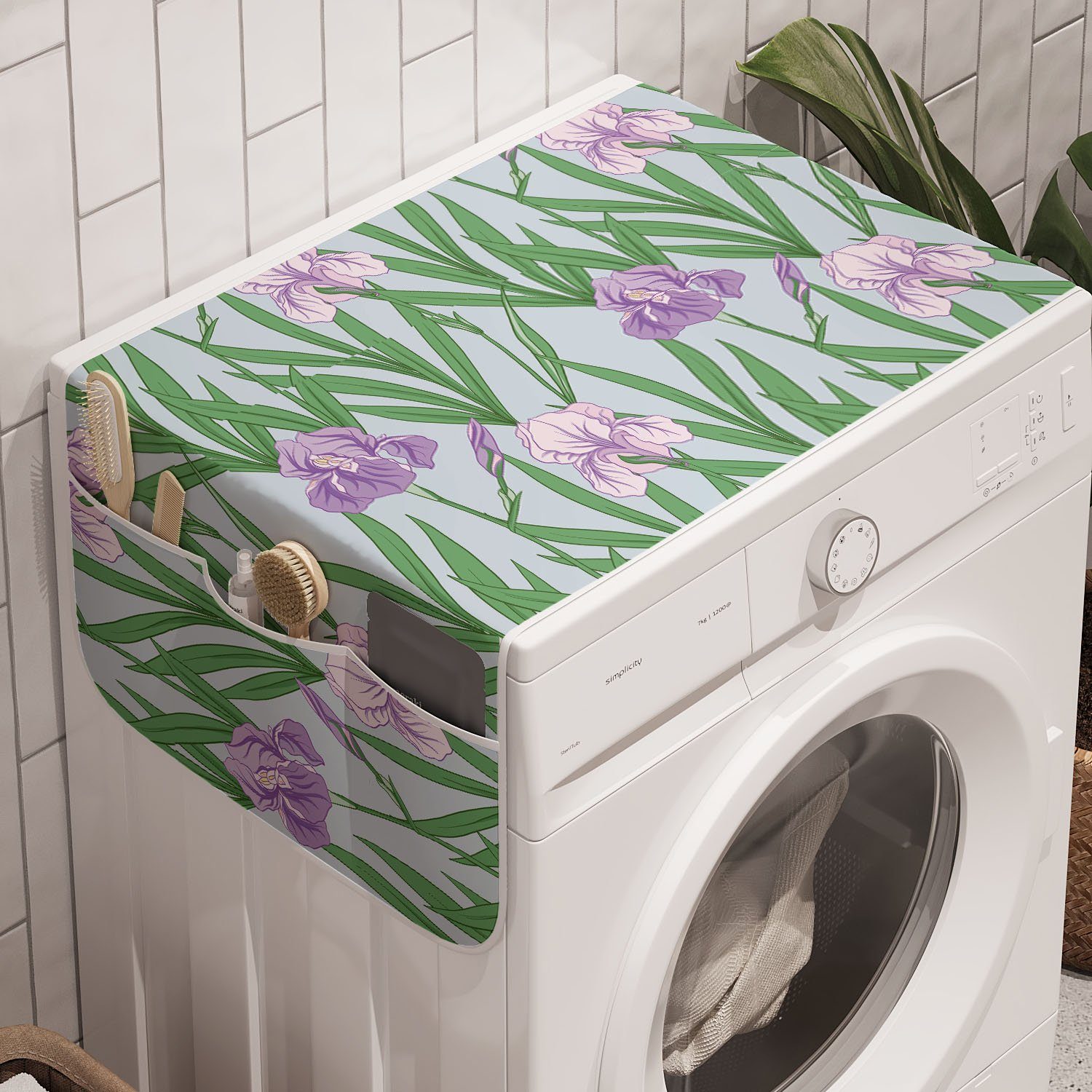 Abakuhaus Badorganizer Anti-Rutsch-Stoffabdeckung für Waschmaschine und Trockner, Blumen Lila Iris Japanese Style