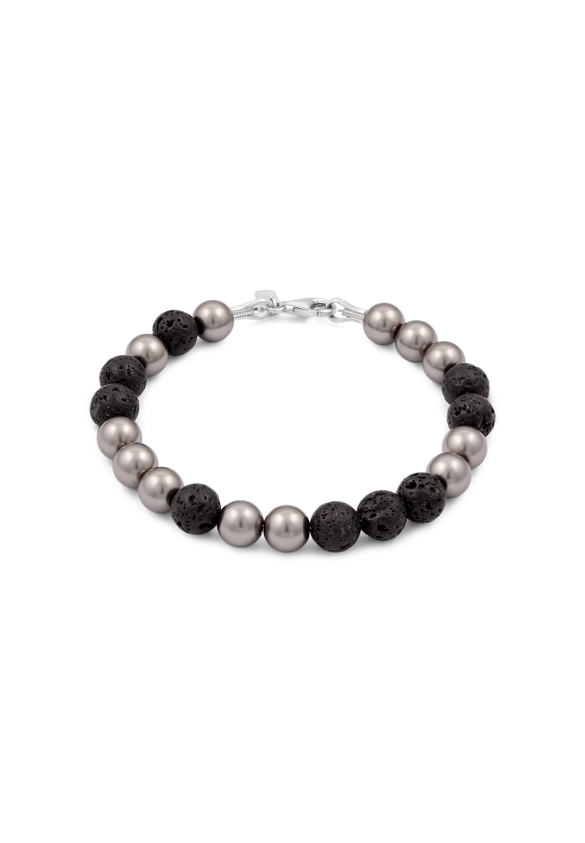 Kuzzoi Bead-Armband-Set Lava Synthetische Perle Grau Schwarz 925 Sterling Silber