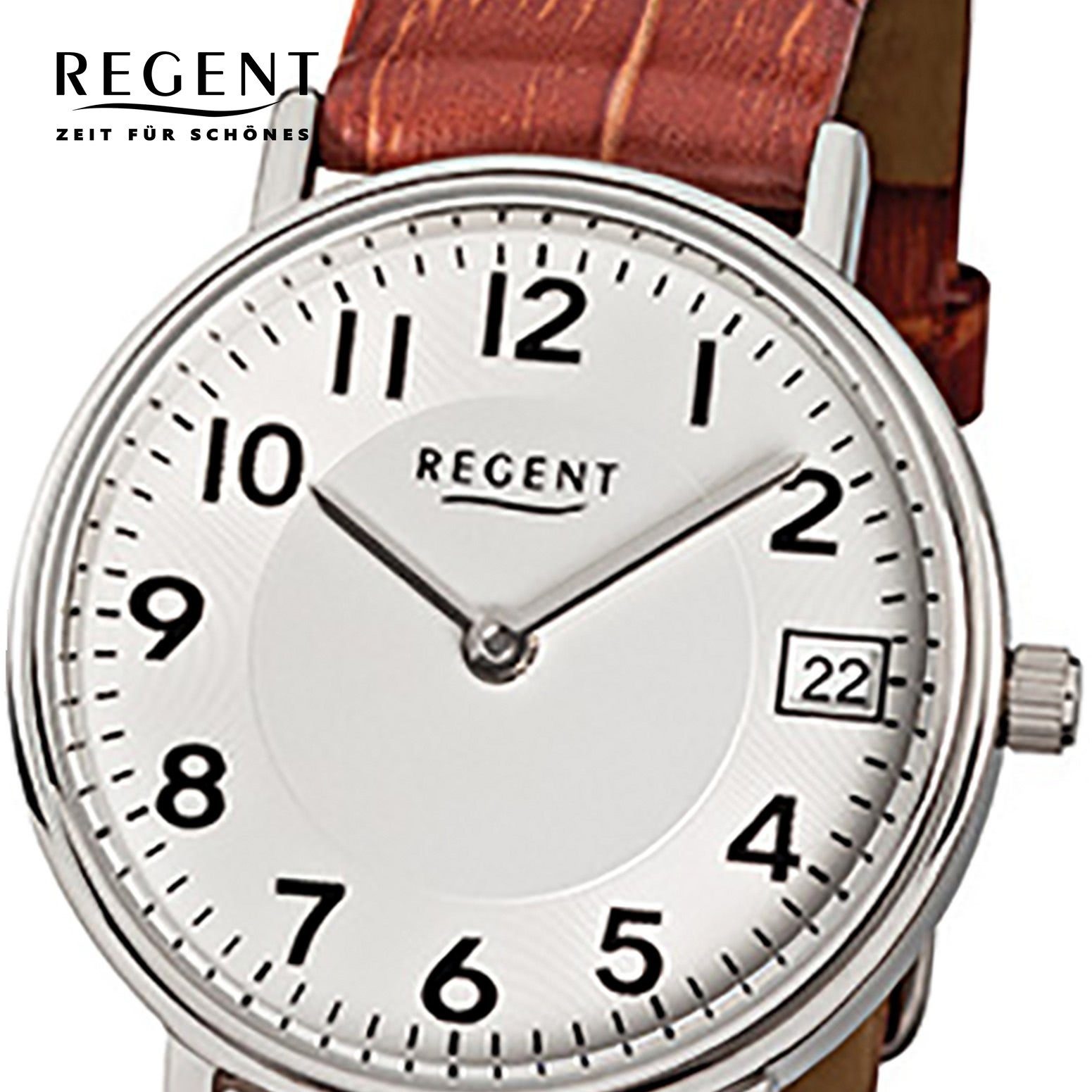 klein F-329, (ca. Armbanduhr 28mm), Damen-Armbanduhr rund, Quarzuhr Damen Analog Regent braun Lederarmband Regent