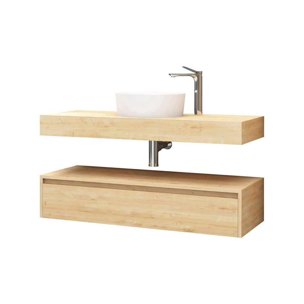 Belvit Waschbeckenunterschrank Linuva MDF – Bad Unterschrank hängend mit Schublade & Ablage, modern (Spar-Set) mattschwarz/eiche/mattweiß, 80×50 cm & 120×50 cm