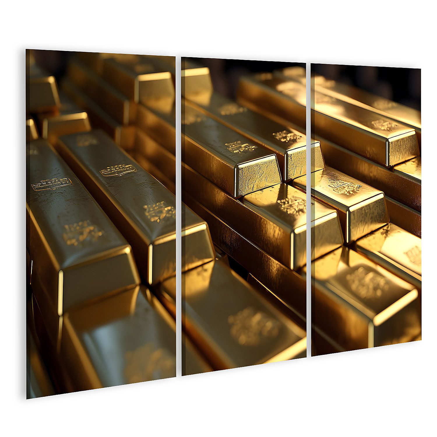islandburner Leinwandbild Goldbarren Sammlung Reichtum Hintergrund Glanz und Luxus Wandbild