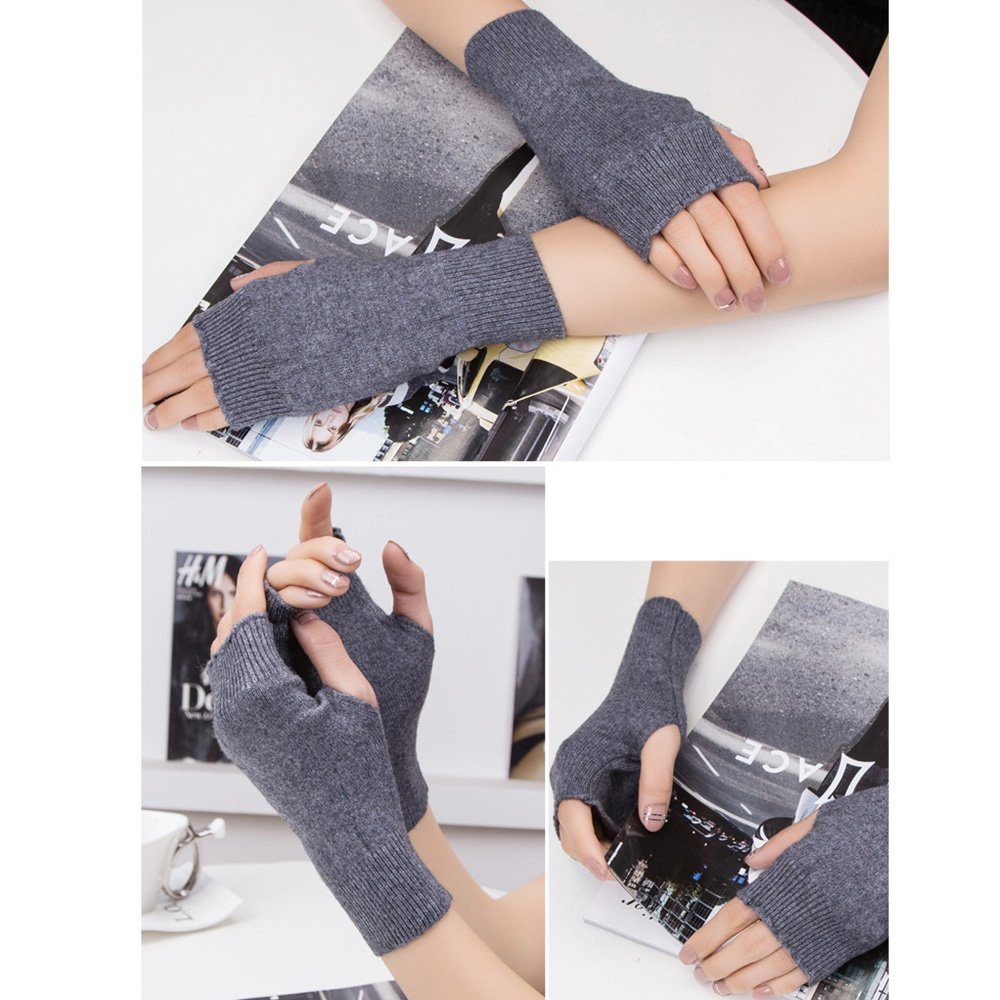 Fingerlose Handschuhe Kamel Pulswärmer 2 zggzerg Halb + Winter Handschuhe, Dunkelgrau Paar Strickhandschuhe Damen