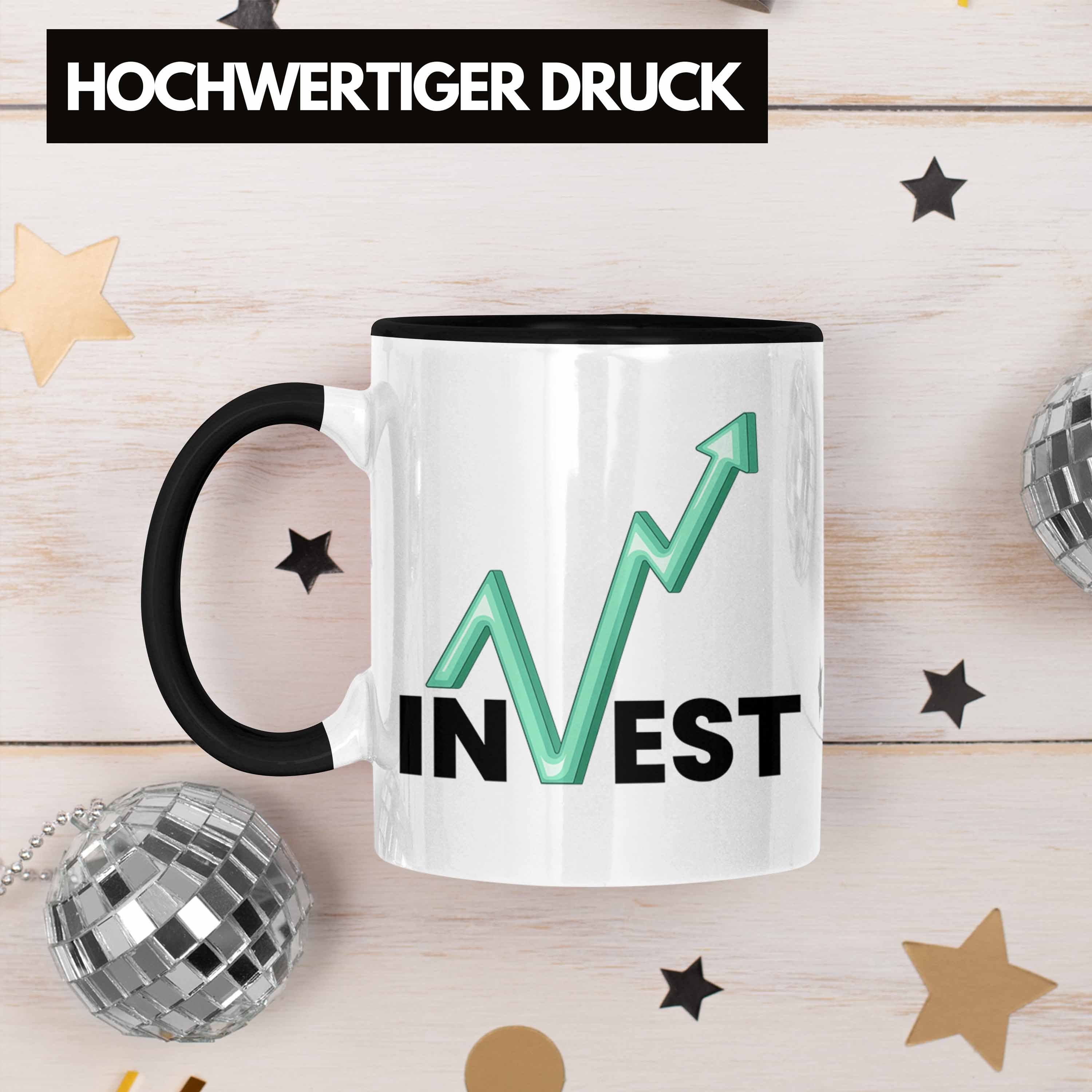 Trendation Tasse Trader Geschenk Börsenfans und Aktien Li Schwarz "Invest" für Tasse Investment