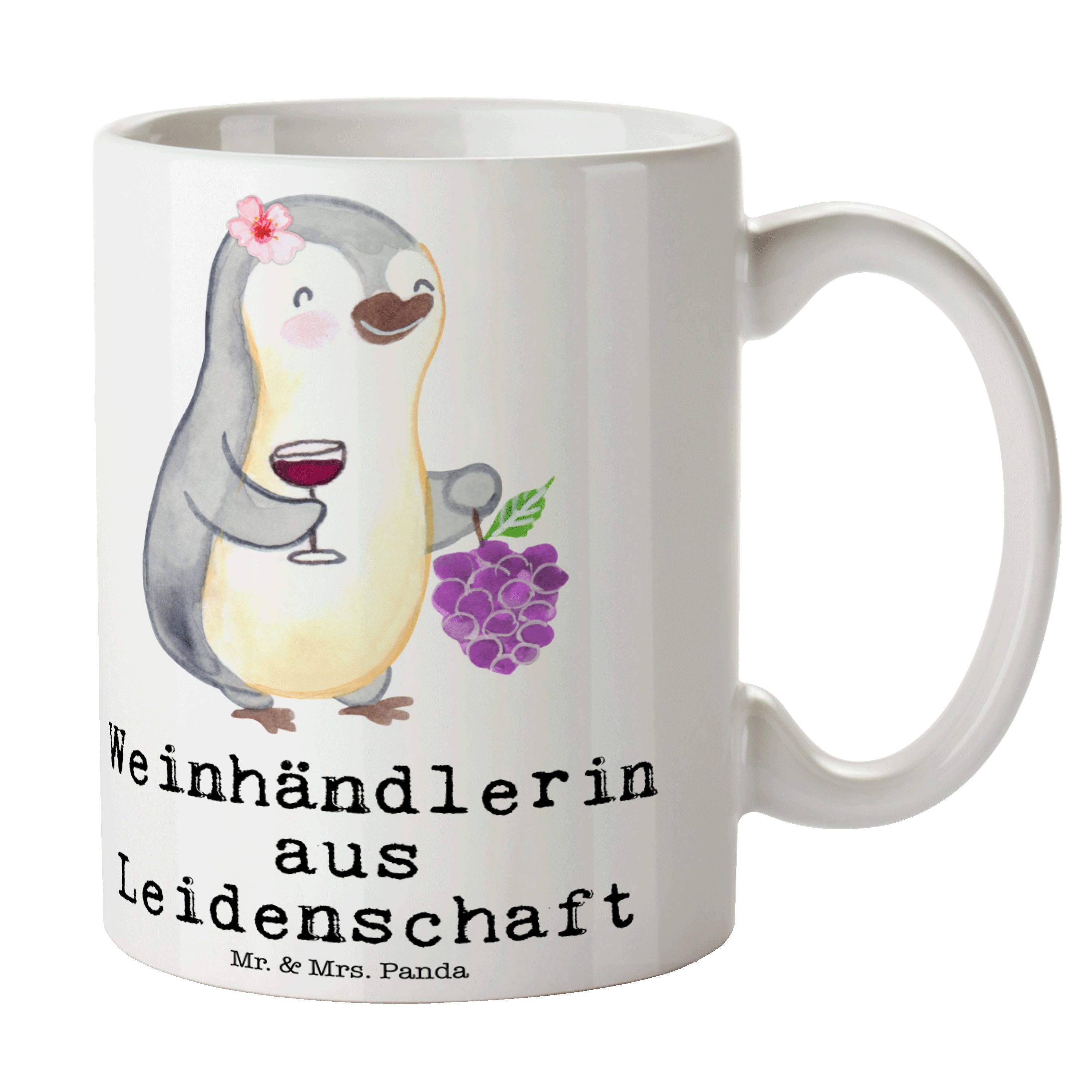 Mr. & Mrs. Panda Tasse Weinhändlerin aus Leidenschaft - Weiß - Geschenk, Kaffeebecher, Teeta, Keramik