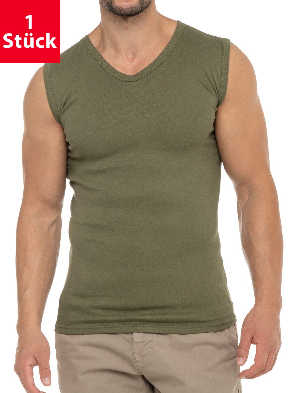 Unterhemd Herren Business Muskelshirt V-Neck, Feinripp, Baumwolle