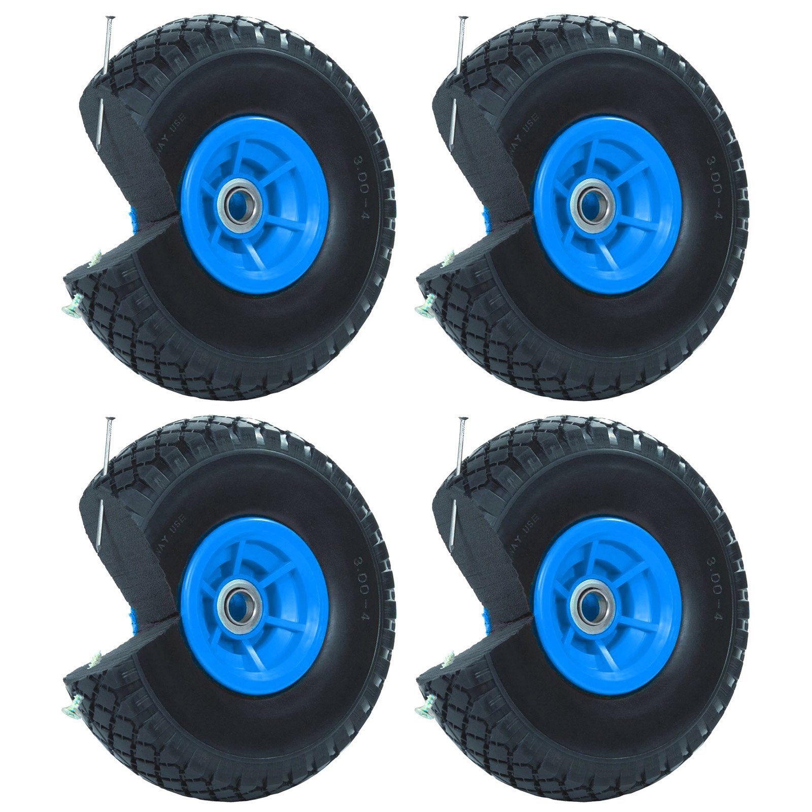 Sackkarren-Rad PU-Rad 260x85 mm 3.00-4 60 mm versetzte Nabe Ø 20 mm blau Vollgummi