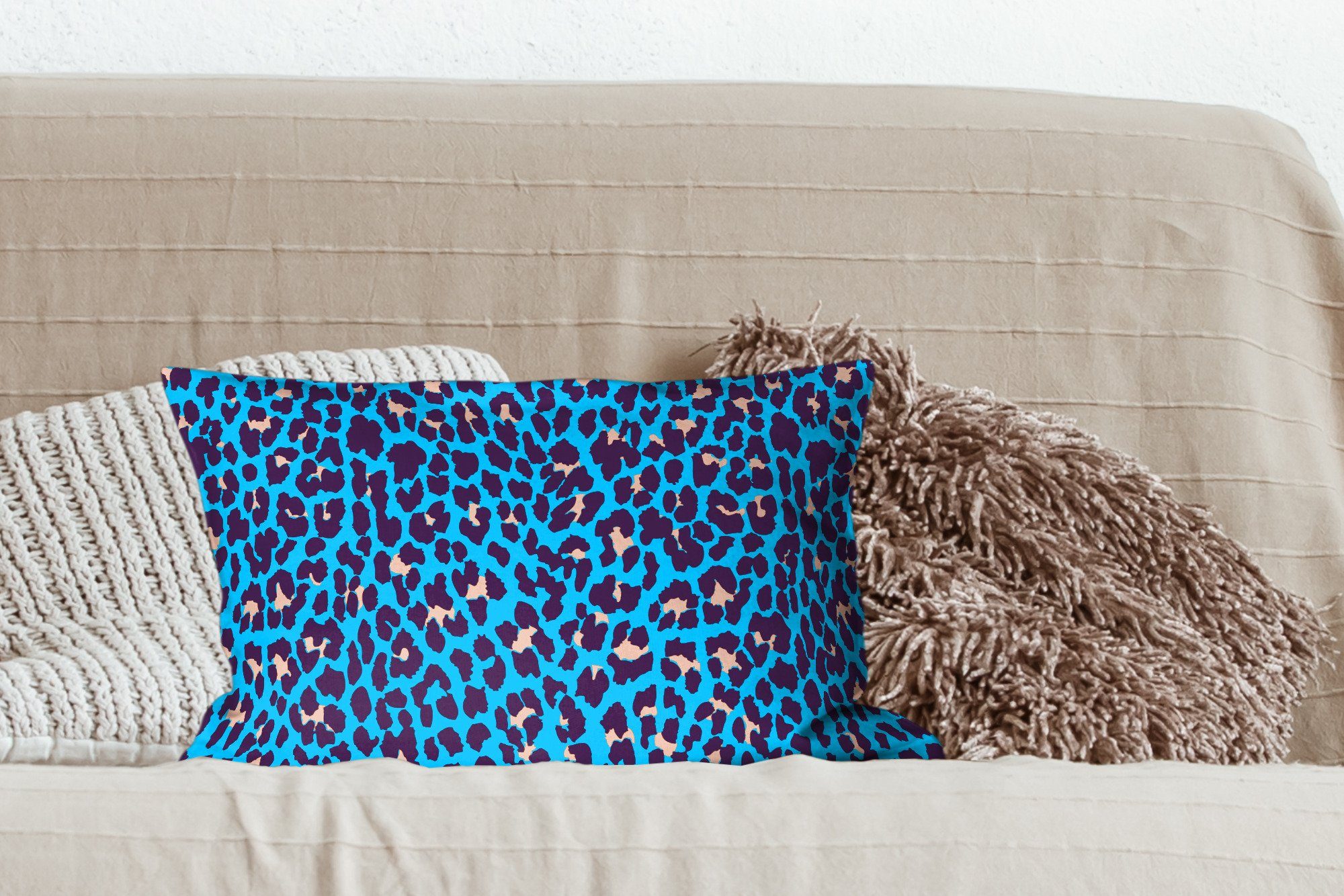 Schlafzimmer Dekokissen - Zierkissen, Blau, Füllung, Wohzimmer - mit Design MuchoWow Dekoration, Dekokissen Leopardenmuster