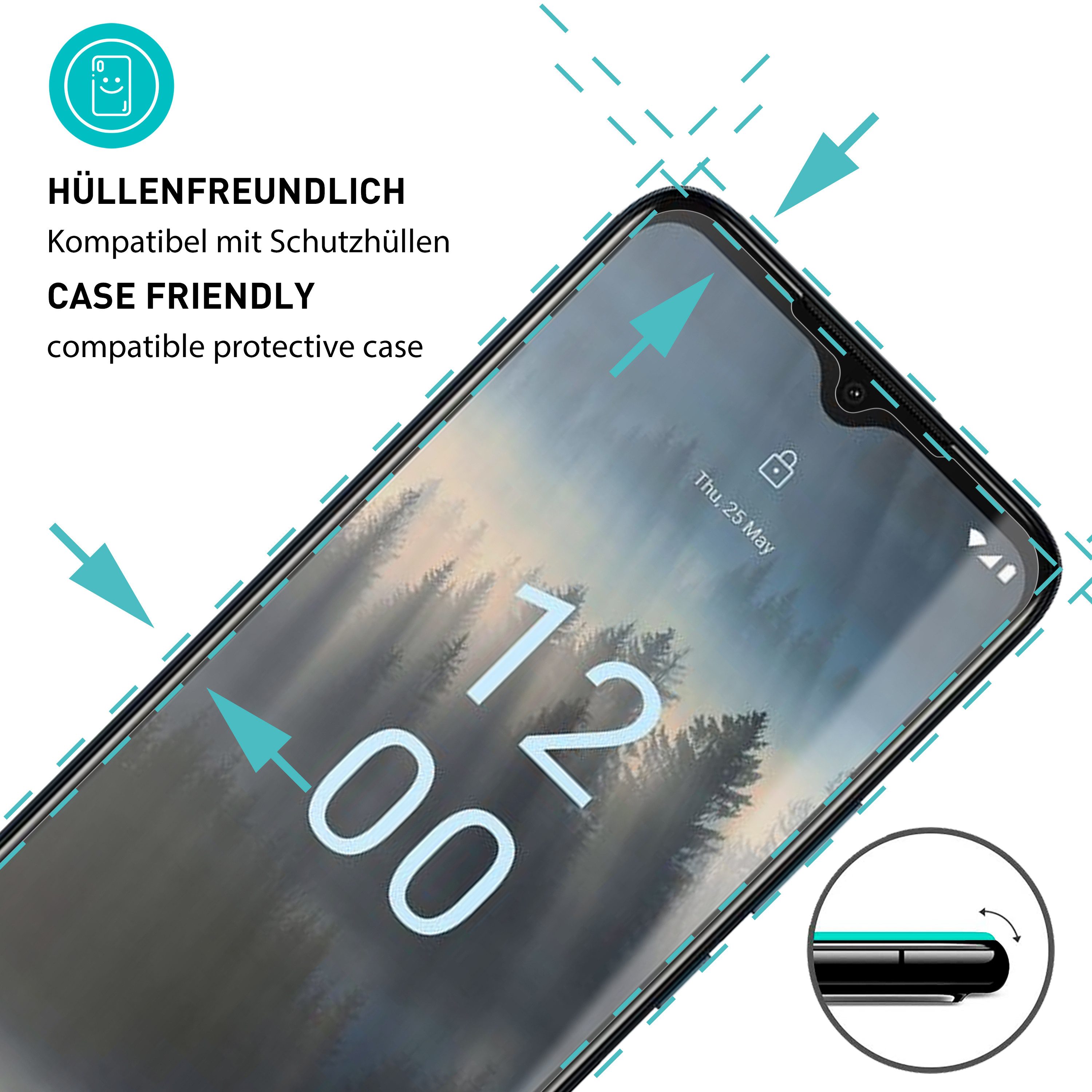 smartect Displayschutzglas Schutzglas Panzerfolie Klar für Nokia C12 / C12 Pro, Set, 3 Stück, Schutzfolie Glasschutz Bildschirm – Bild 2 von 5