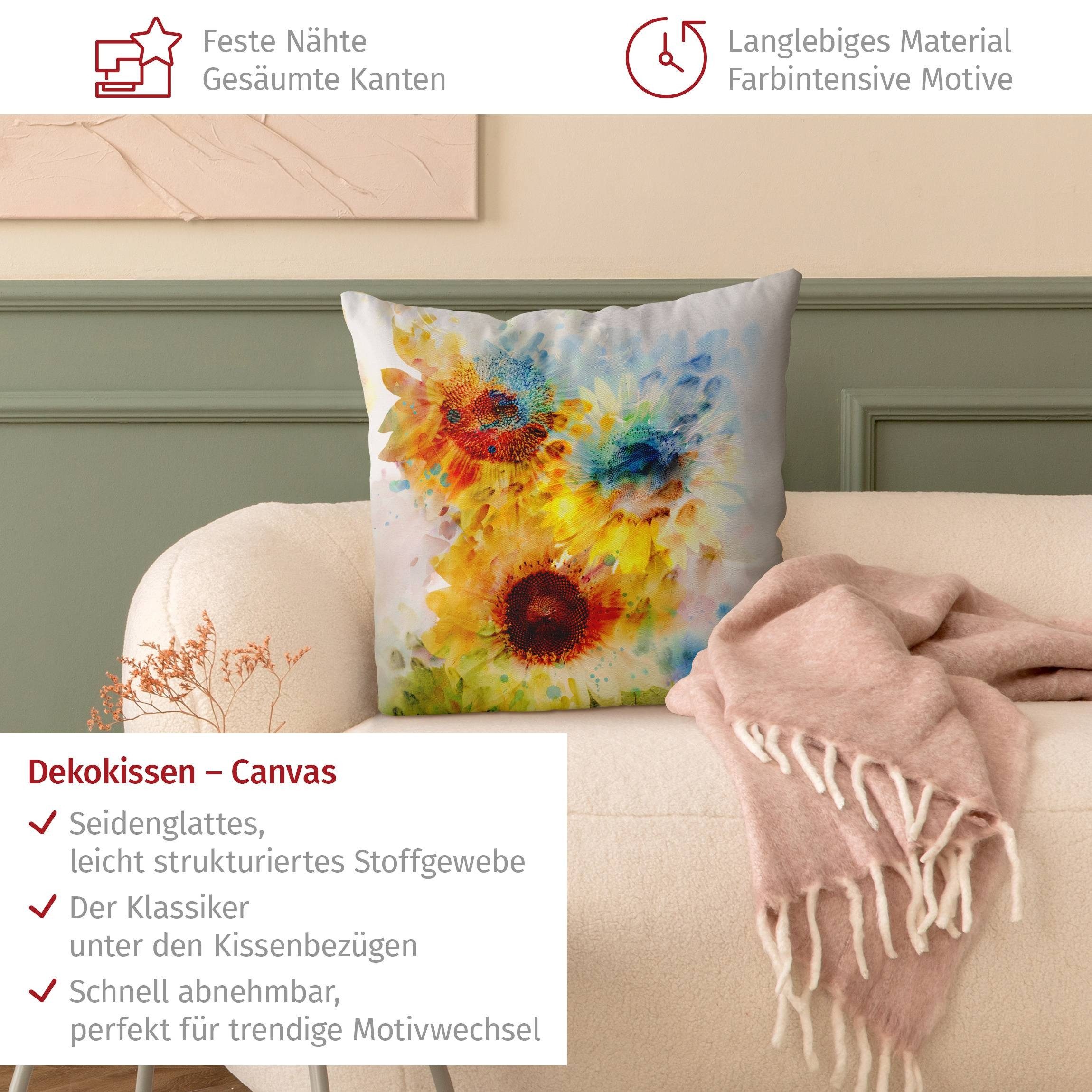 Bilderdepot24 Dekokissen drinnen Kissenhülle/ Sofakissen/ Zierkissen Kissenhülle gelb Blumen, Bezug Aquarell mit / ohne Füllung Zierkissen Outdoor Sofa Bett