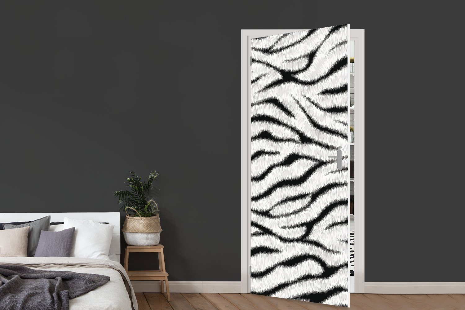 Türtapete für Matt, St), Tiermuster bedruckt, Weiß, Tür, - Türaufkleber, (1 - Fototapete 75x205 MuchoWow cm Zebra