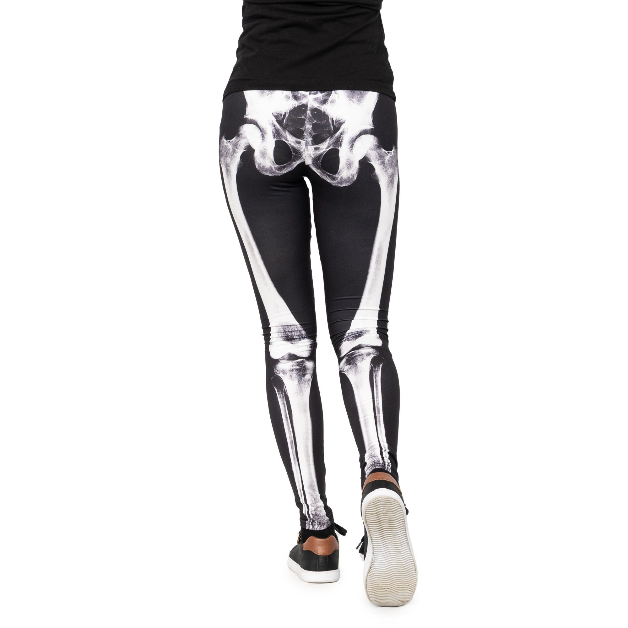 cosey Leggings Halloween-Line Damen Leggings XS-S M-L Stretch Halloween Kostüm (atmungsaktiv • schnelltrocknend • blickdicht • figurbetonte Passform, New Bones) XS-S