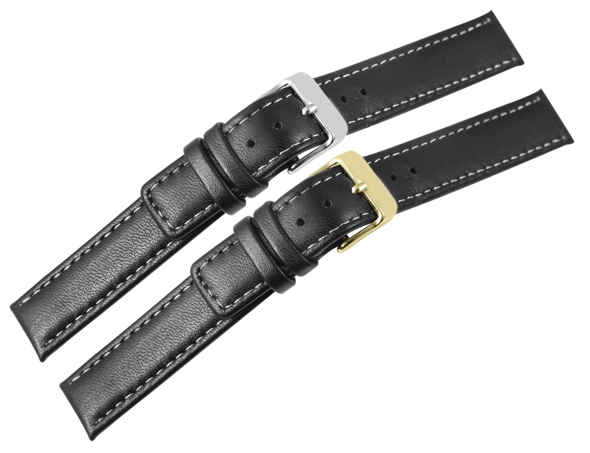 STEINMEISTER Uhrenarmband Echtleder-Uhrenarmbänder, schwarz, weiße Naht, VE 12, 10 mm / 16