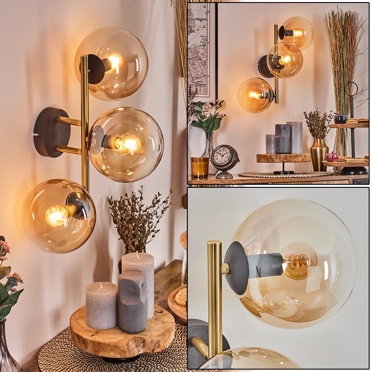 hofstein Wandleuchte Wandlampe aus Metall/Glas in günstig online kaufen