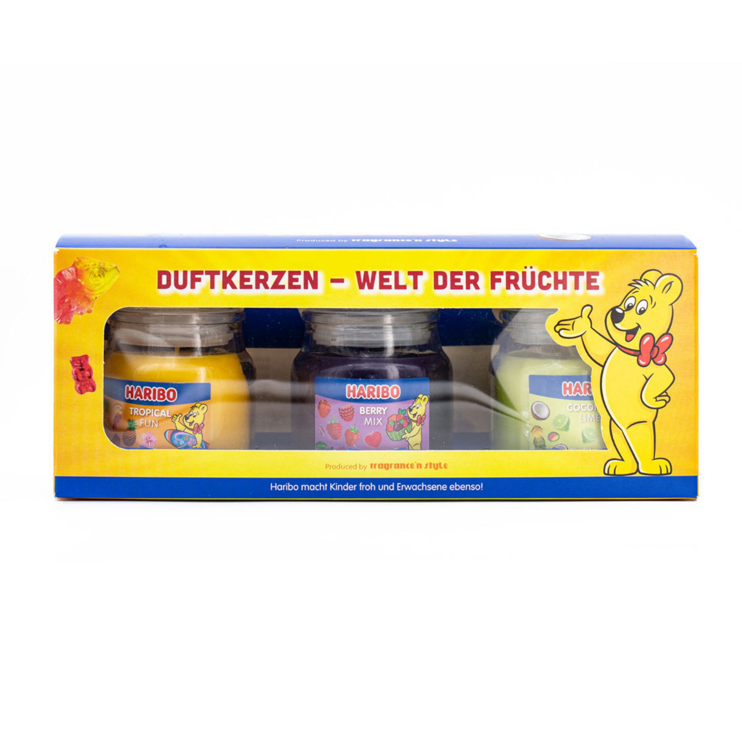 HARIBO Duftkerze Haribo™ Duftkerzen Geschenkset (3er Set), Welt der Früchte
