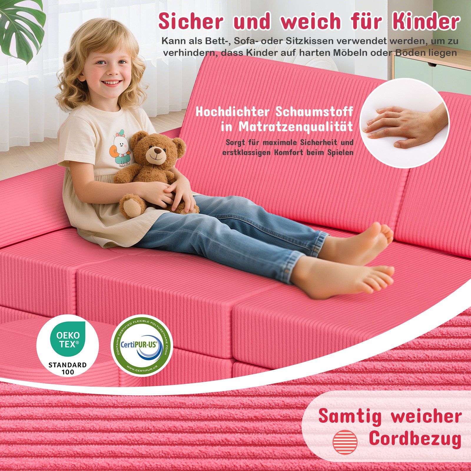 TLGREEN Kindersofa Spielsofa Cord, 15-Teiliges Modulare Kinderspielcouch, Kindersofa-Bausteine, Spielsofa für Kinder, kreatives Spielen für Kuschelecke im Kinderzimmer
