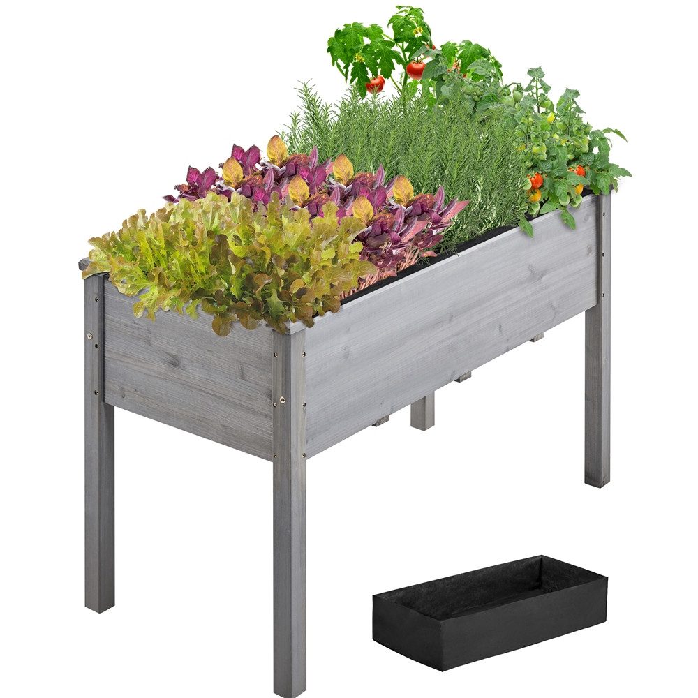 Yaheetech Hochbeet Pflanzkasten aus Massivem Tannenholz, Blumenbeet mit Einlegentasche für Garten/Hof/Balkon/Außenbereich