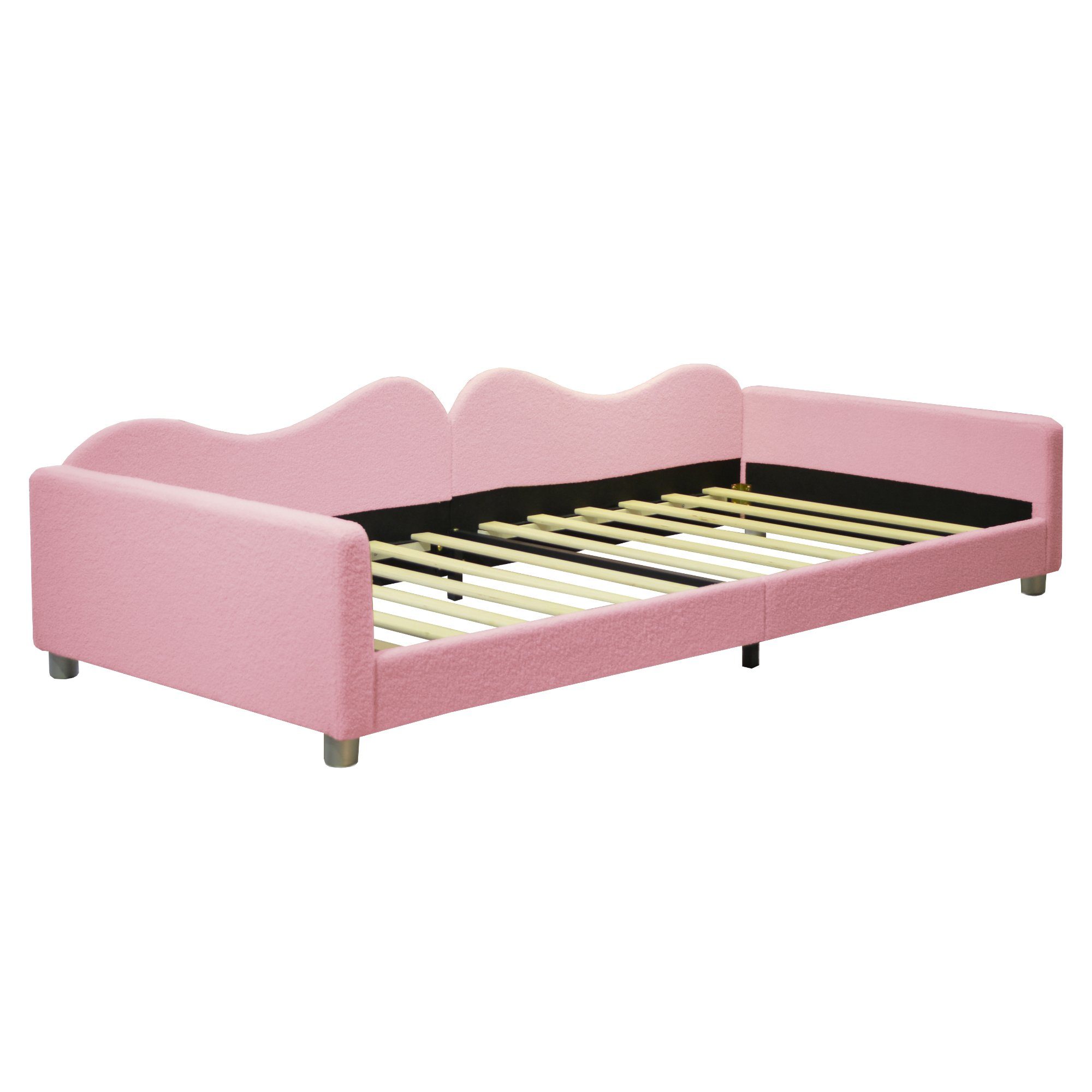 Polsterbett, Kinderbett Schlafsofa mit Lattenrost 90x200cm, Teddystoff