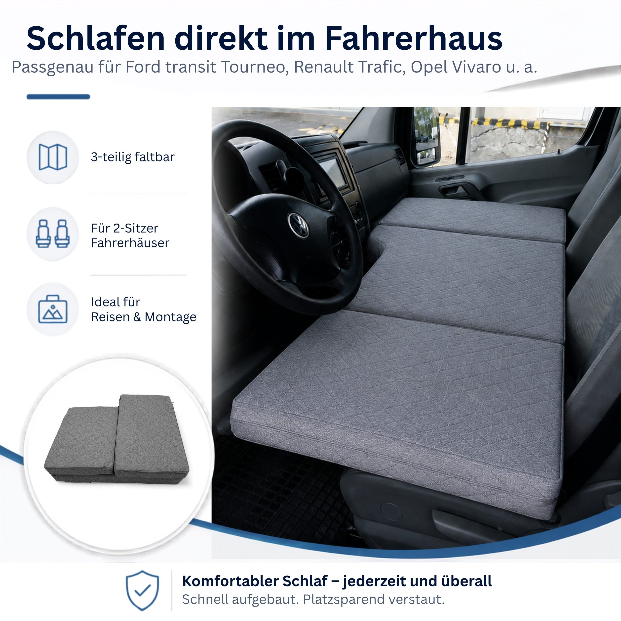 Klappmatratze VISCO Fahrerhaus-Matratze für Ford Transit, Trafic & Vivaro, FORTISLINE