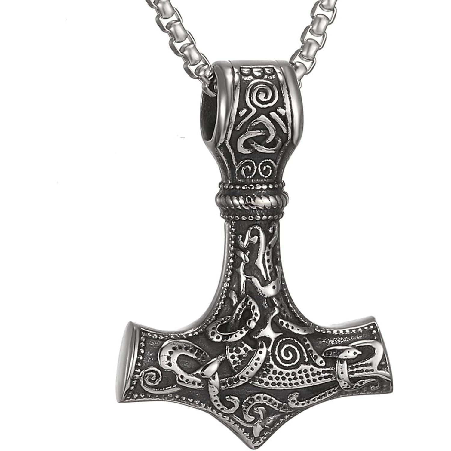 LuxusKollektion Kette mit Anhänger Wikinger Thors Hammer Halskette Edelstahl schwarz 60cm