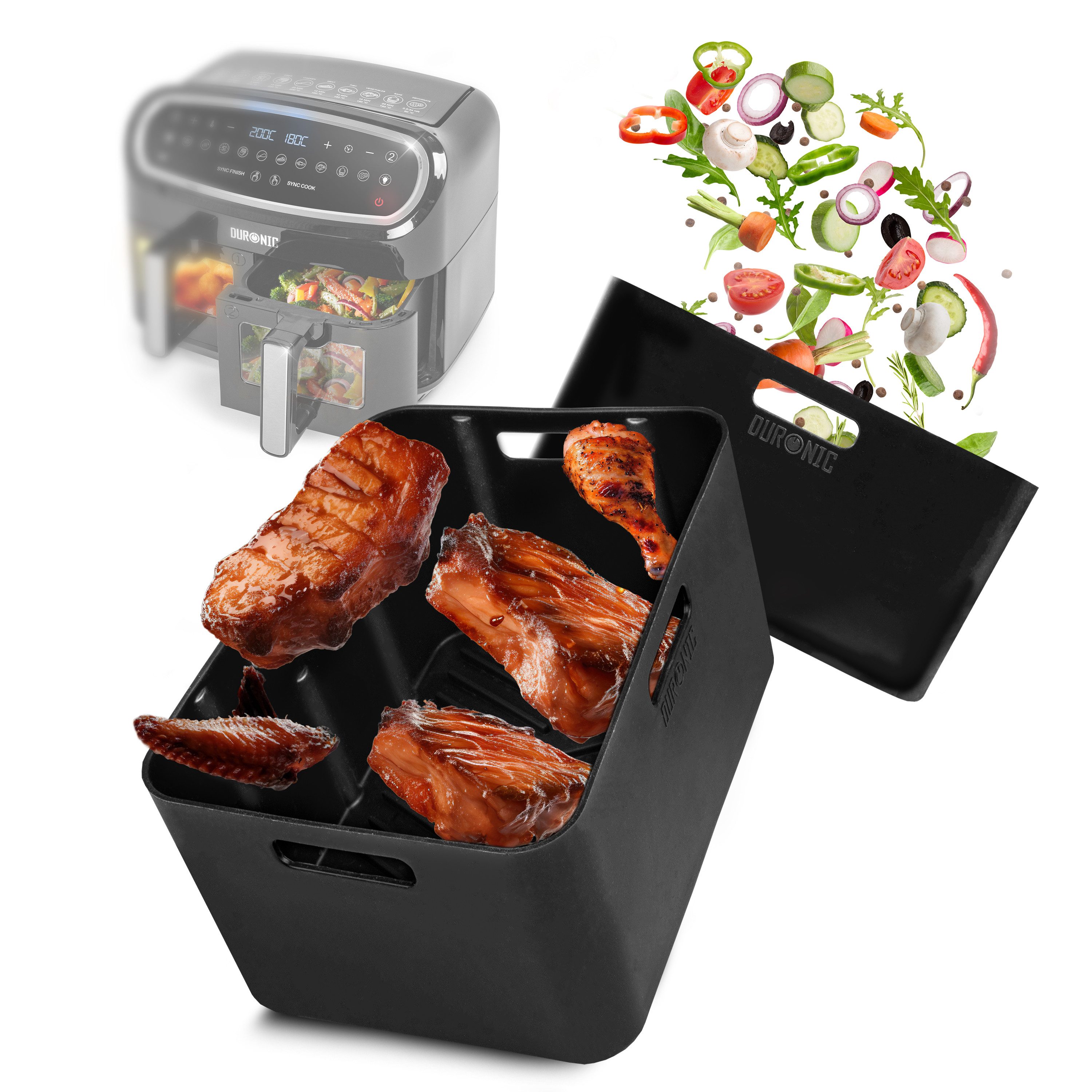Duronic Silikonform AFL1 für Heißluftfritteuse, 2 Antihaft Silikoneinsätze für Airfryer, Wiederverwendbar, BPA-frei, 21 x 14 x 11 cm