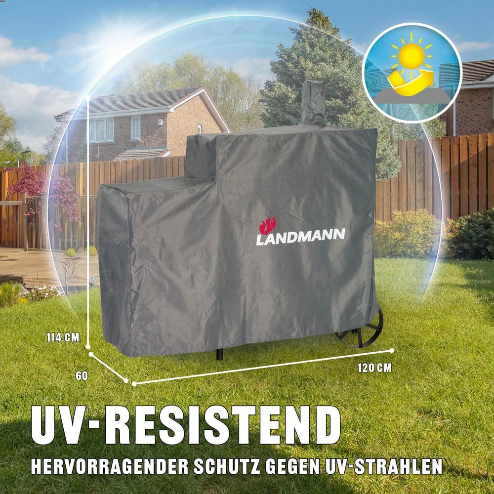 LANDMANN Grillabdeckhaube Wetterschutzhaube 15708 Premium 130x60x120cm grau, Robust, wasserdicht, UV-beständig, kältefest, für Grill Tennessee 200