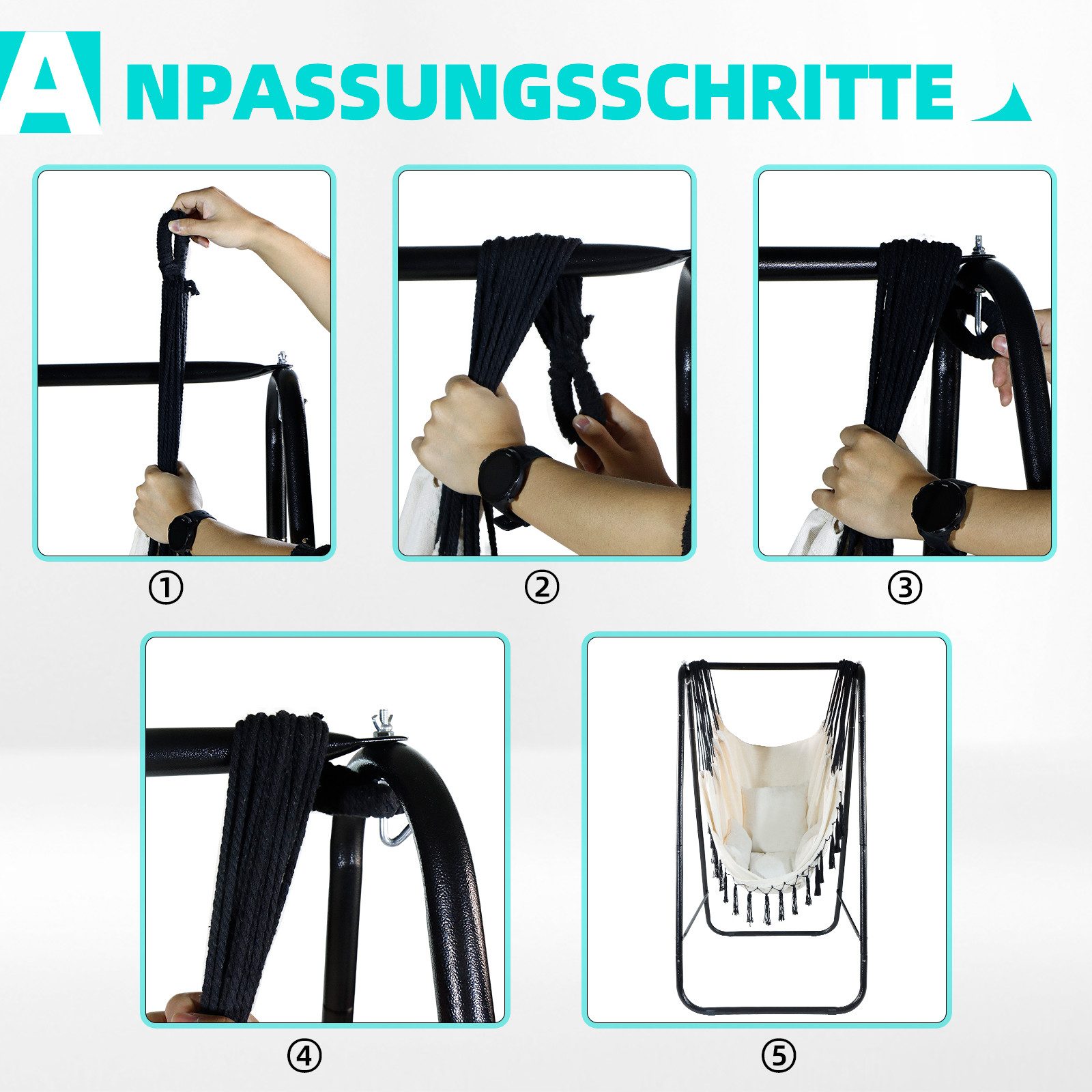 CCLIFE Hängesessel Hängesessel mit Gestell Hängeschaukel Hängestuhl (1er Set mit Gestell), mit gestell – Bild 4 von 5