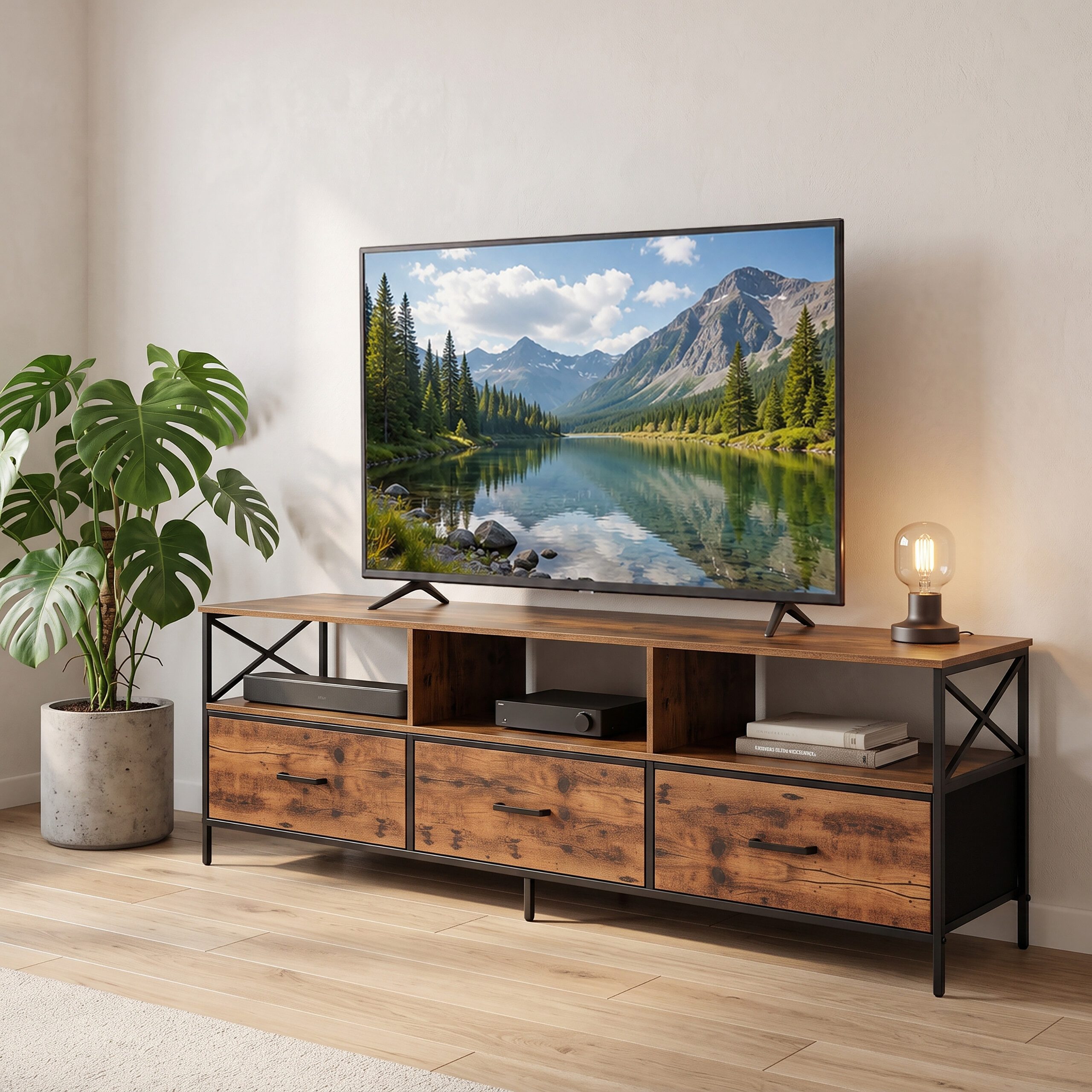 relaxdays Lowboard TV Lowboard mit Stauraum (1 St), Industrial-Schwarz, 150 cm – Bild 2 von 5