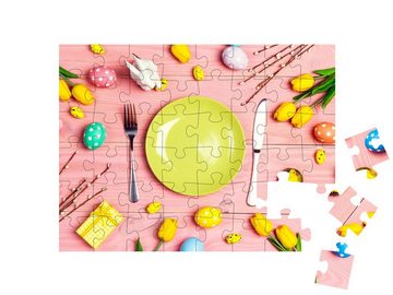 puzzleYOU Puzzle Gedeckter Tisch mit Besteck und Osterdekoration, 48 Puzzleteile, puzzleYOU-Kollektionen Festtage