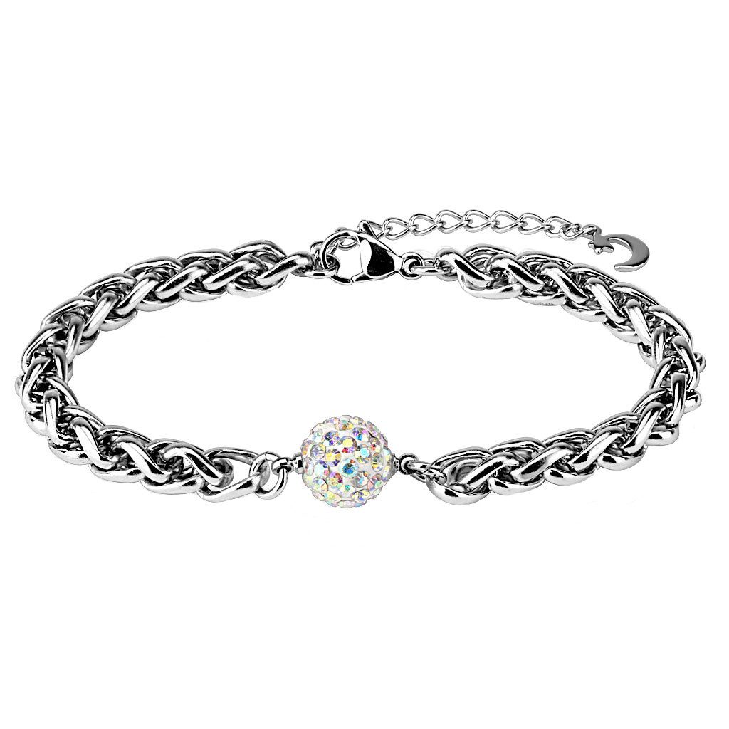 Taffstyle Armband Damen Edelstahl Armband geflochten mit Kristall Kugel Rainbow, Damen Frauen Armreif Schmuck Modeschmuck