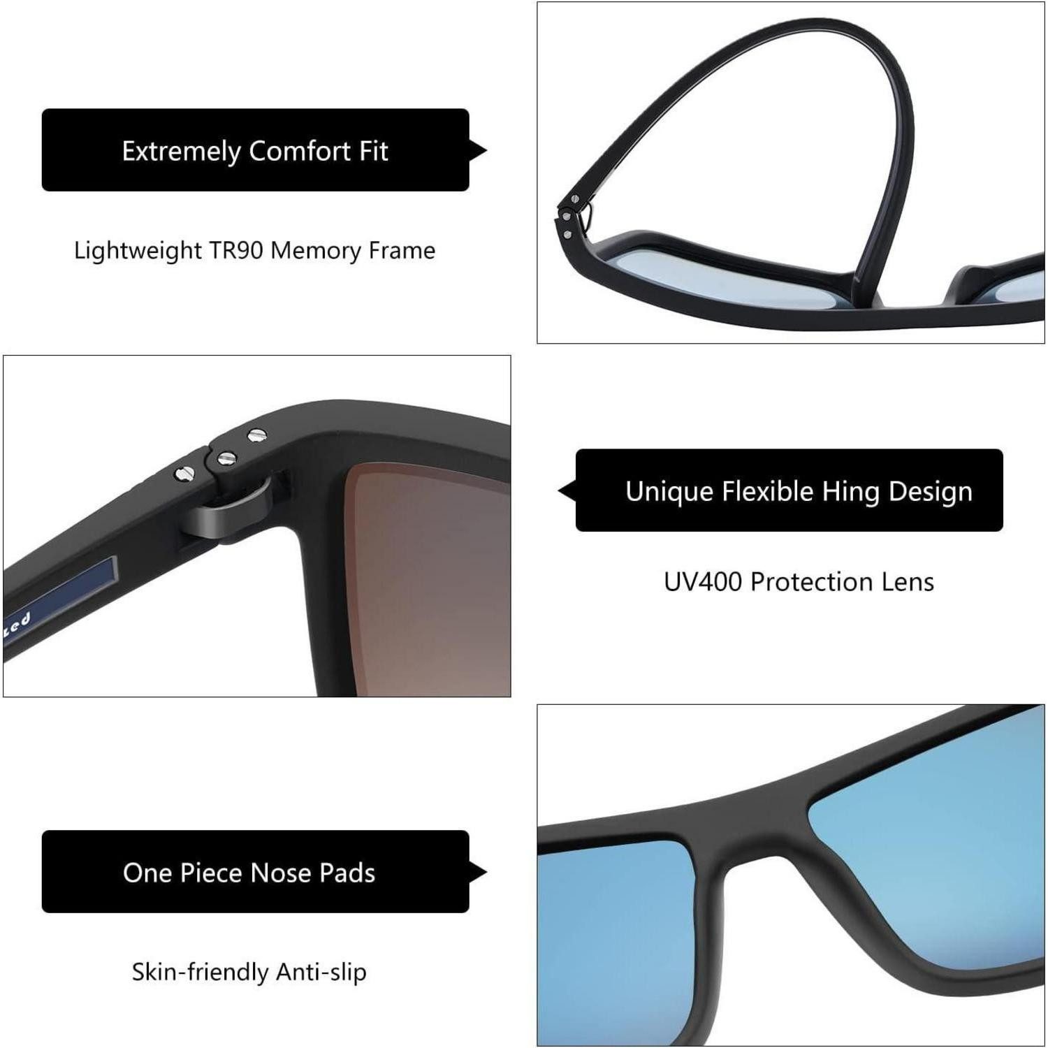 LuxusKollektion Sonnenbrille Sonnenbrille Herren C004 Schwarzer Rahmen Blau Verspiegelte Linse