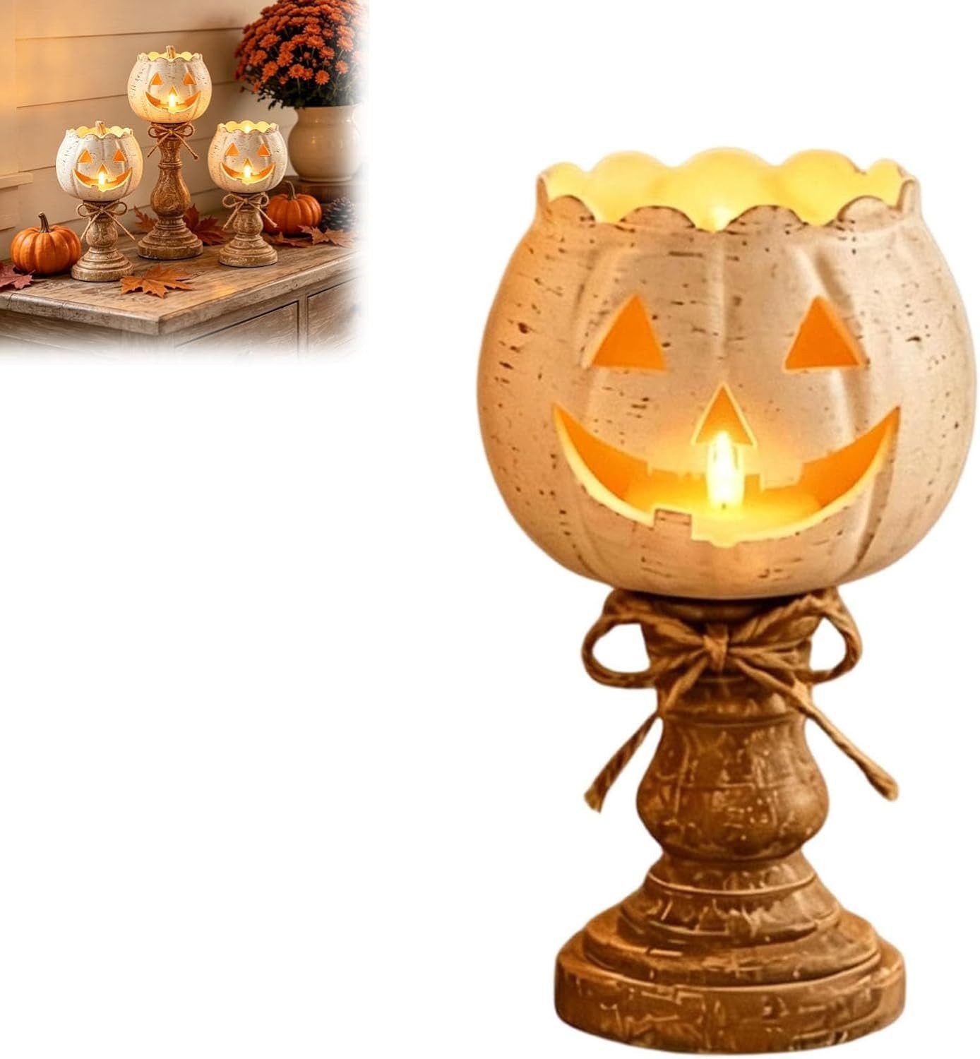 Sorvyzxn Kerzenhalter Halloween Kerzenständer Vintage-Kürbis-Laternen-Design, Vintage Kürbis Laternen,Kerzendekorations