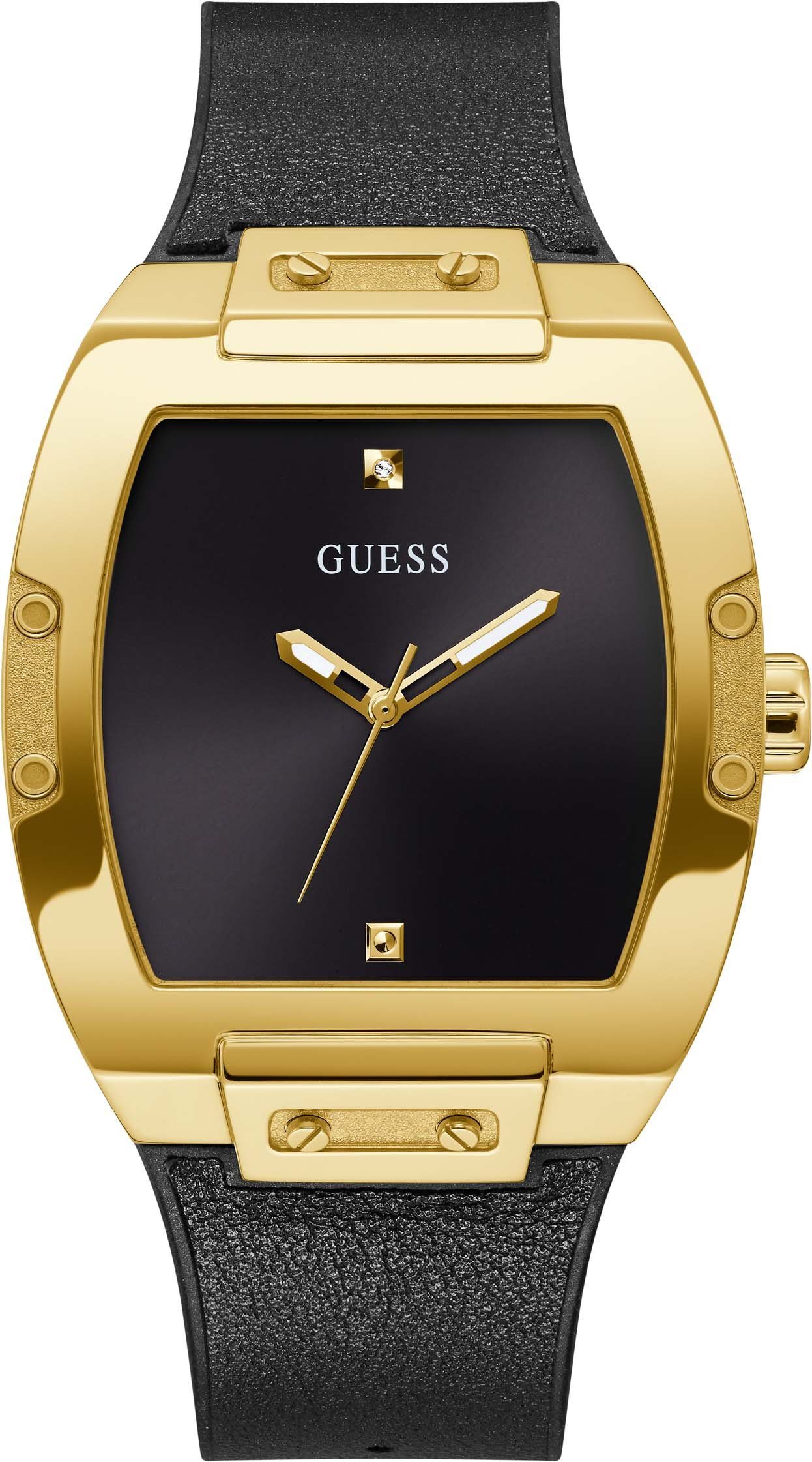 Guess Quarzuhr GW0386G3, Armband aus echtem Leder kombiniert mit Silikon