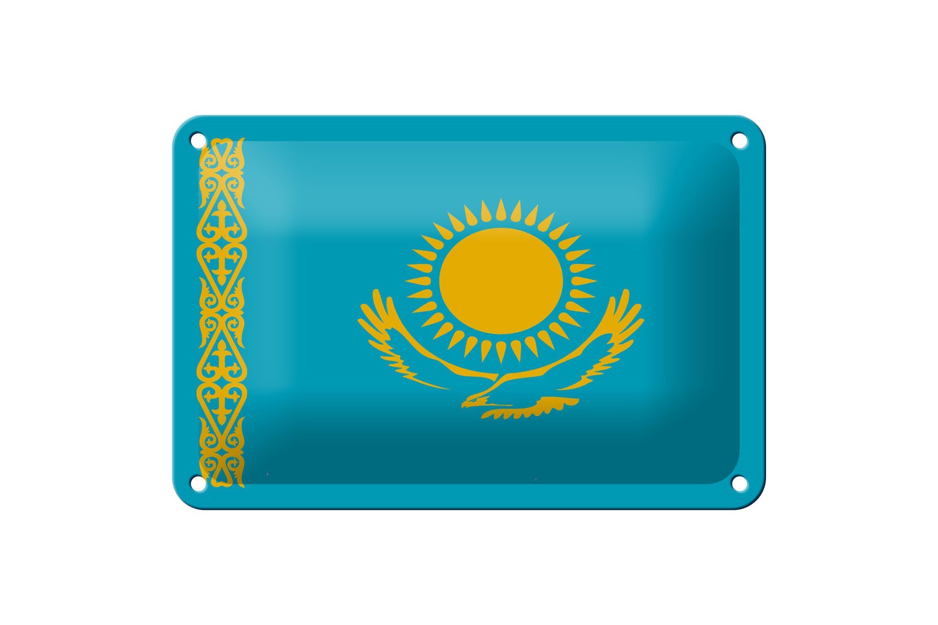 Femer GmbH Metallschild Flagge Kasachstans 18x12cm Flag of Kazakhstan, (1 St), gewölbte Oberfläche, abgerundete Ecken, umgeschlagene Kanten
