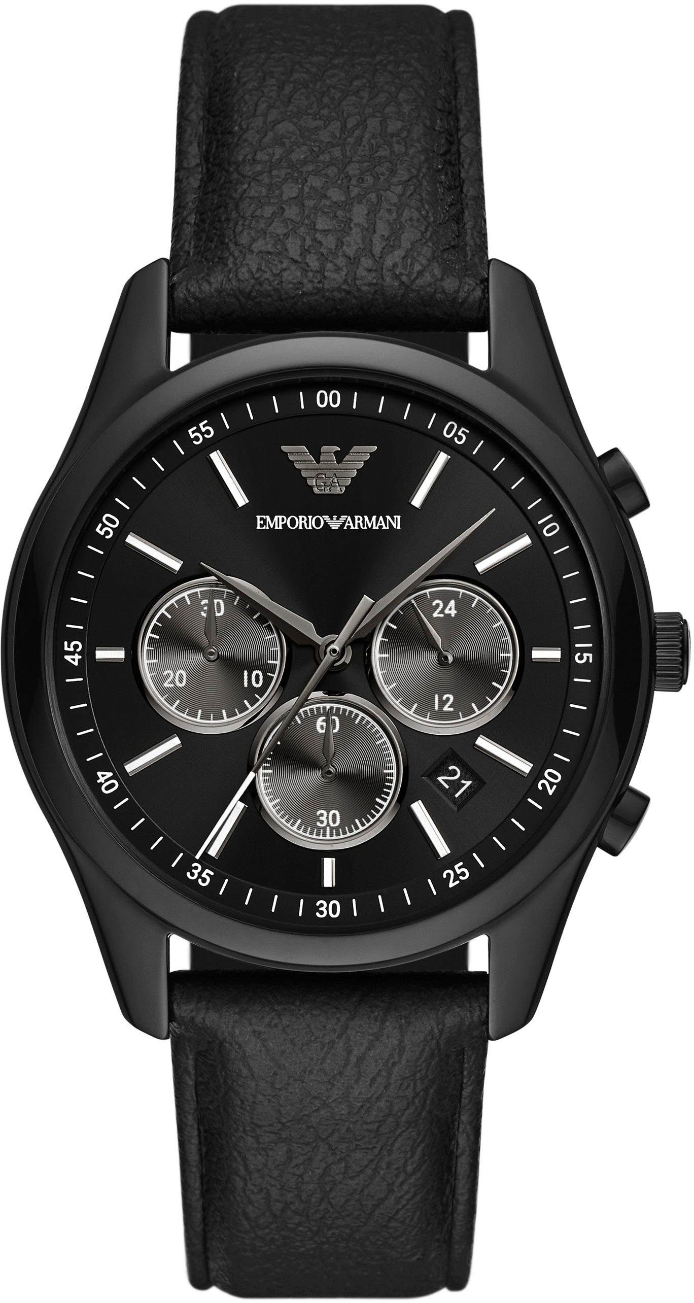 Emporio Armani Chronograph AR11583, Quarzuhr, Armbanduhr, Herrenuhr, Stoppfunktion, Lederarmband, Datum