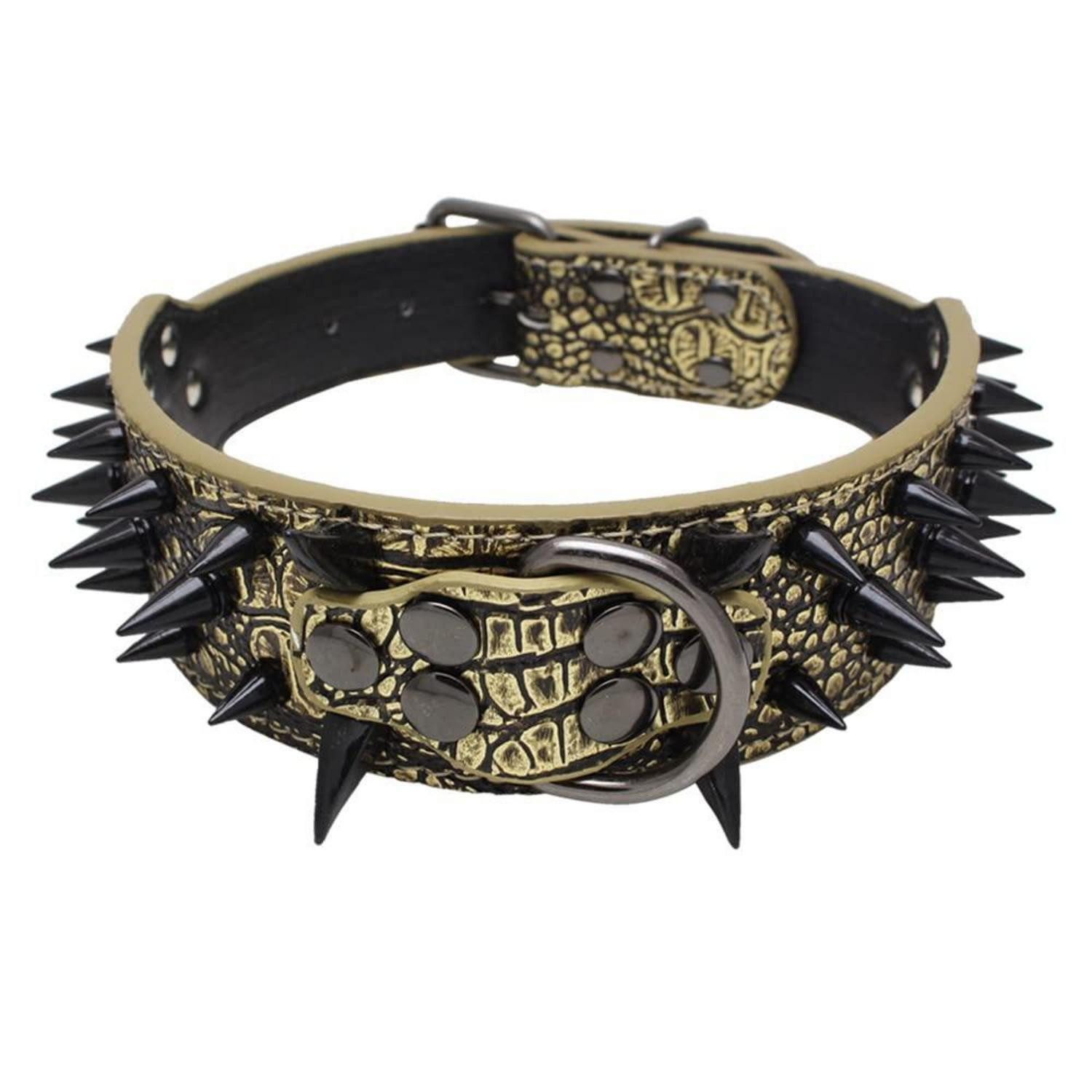 LuxusKollektion Hunde-Halsband Hundehalsband Nieten Kunstleder 5.1cm Breite Gold, Kunststoff
