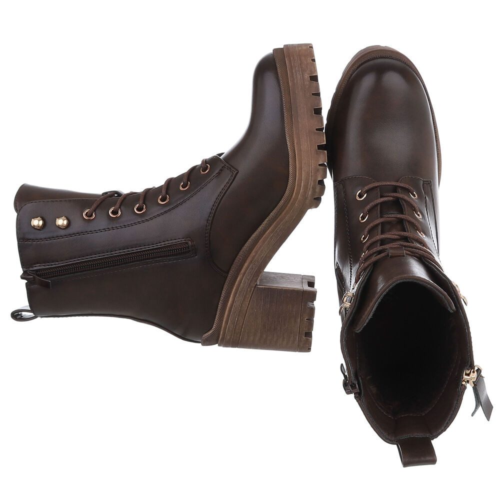 Ital-Design Trendige Stiefeletten mit Reißverschluss und Schnürung Schnürstiefelette (90861126) Blockabsatz Stiefeletten in Braun