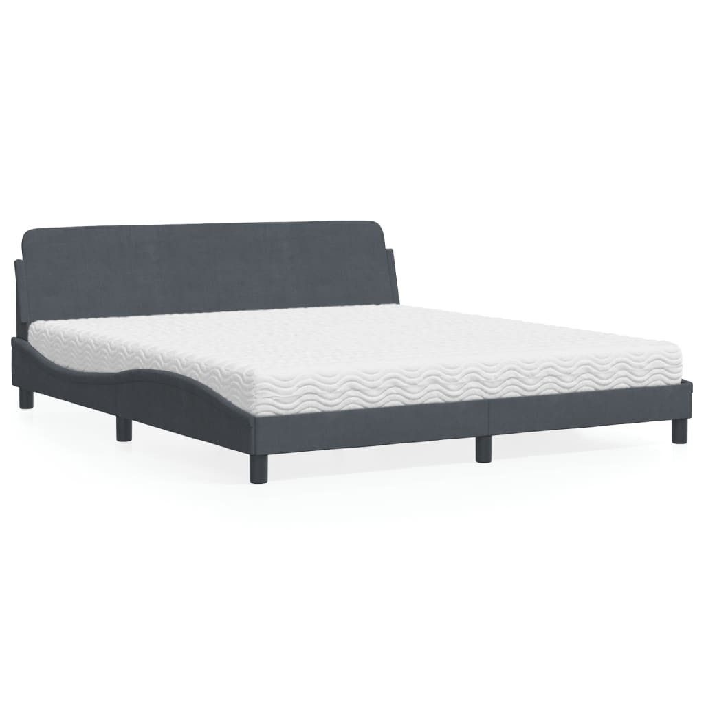 vidaXL Bett Bett mit Matratze Dunkelgrau 180x200 cm Samt
