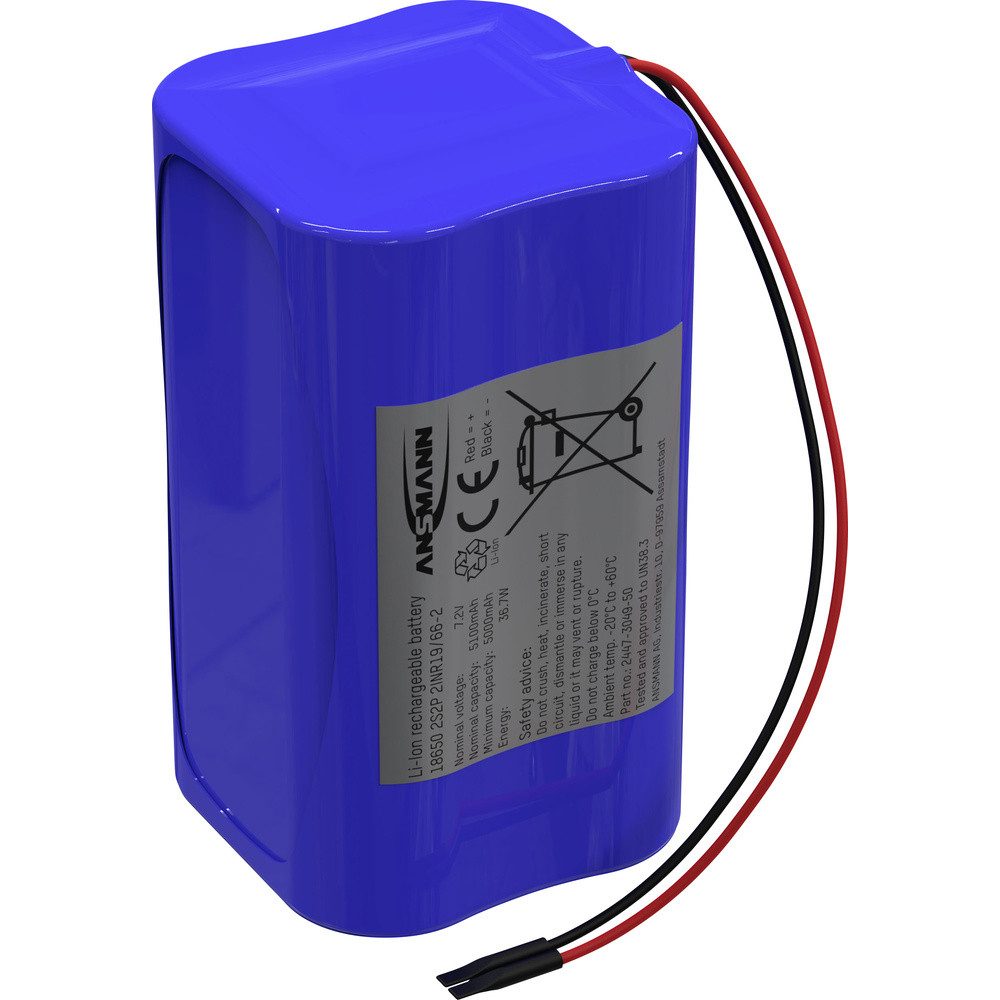 Ansmann 2S2P Akkupack 4x 18650 Kabel Li-Ion 7.2 V 5100 mAh Akkupacks